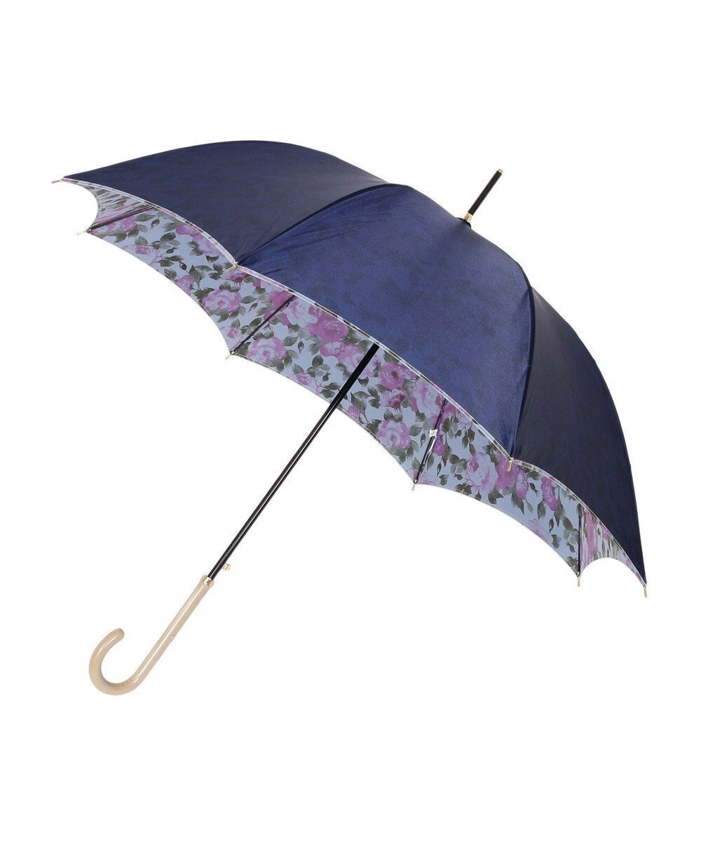 【ムーンバット/MOONBAT】のmila schon (ミラショーン) 長傘 内側花プリント インテリア・キッズ・メンズ・レディースファッション・服の通販 founy(ファニー) 　ファッション　Fashion　レディースファッション　Fashion for Women　レイングッズ・傘・晴雨兼用傘　Umbrellas & Rain Gear　イタリア　Italy　エレガント 上品　Elegant　シンプル　Simple, Minimal　フェミニン　Feminine, Girly　フラワー　Flower, Floral　プリント　Print, Printed Pattern　メタル　Metal, Metal Parts　傘　Umbrella, Parasol　無地　Plain, Solid Color　ネイビーブルー|ID: prp329100004850722 ipo3291000000035558606