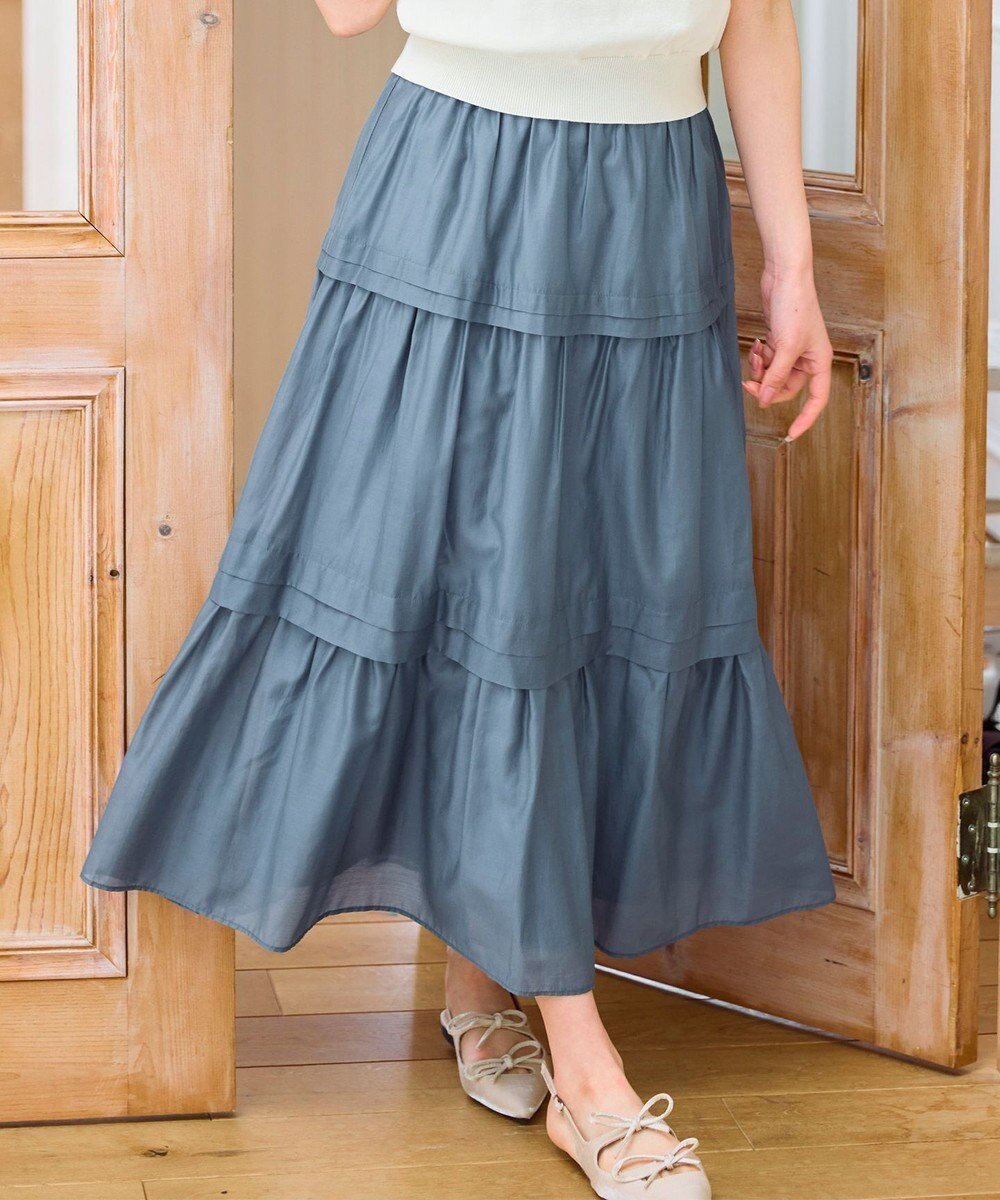 【フェルゥ/Feroux】の【洗える】タックデザインティアードスカート インテリア・キッズ・メンズ・レディースファッション・服の通販 founy(ファニー) 　ファッション　Fashion　レディースファッション　Fashion for Women　スカート　Skirts　ティアードスカート　Tiered Skirts　エアリー　Airy Texture　コンパクト　Compact, Small Size　シンプル　Simple, Minimal　ティアードスカート　Tiered Skirt, Flounced Skirt　フェミニン　Feminine, Girly　エレガント 上品　Elegant　夏　Summer　春　Spring　S/S・春夏　SS, Spring/Summer, Warm Season　洗える　Machine Washable　ブルー系|ID: prp329100004850804 ipo3291000000035561958