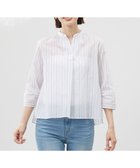 【ジェイ プレス/J.PRESS】の【洗える】ランダムストライプ スタンドカラー ブラウス オフ×ライムストライプ系|ID: prp329100004851139 ipo3291000000035572202