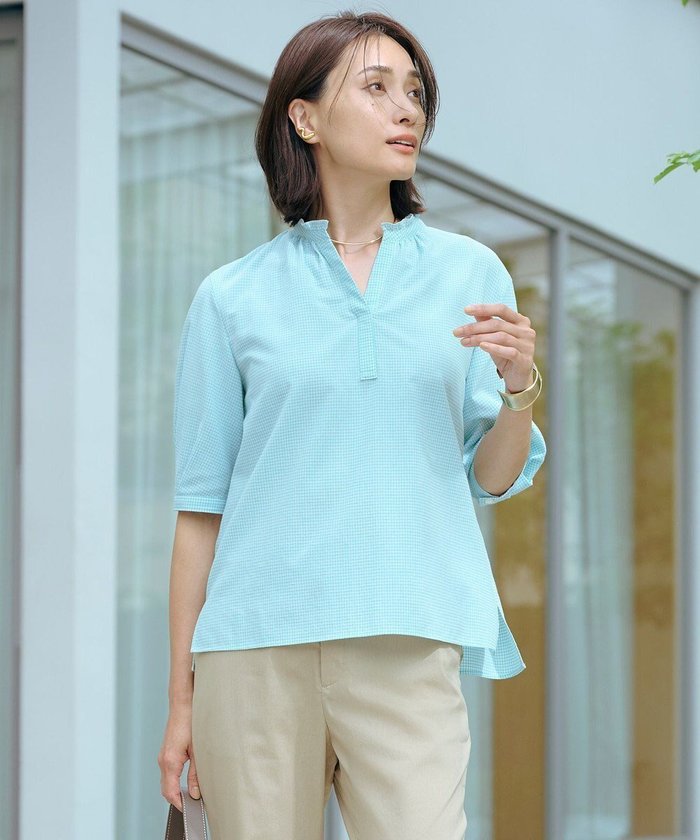 【ジェイ プレス/J.PRESS】の【洗える】SHEER ギンガム スキッパー ブラウス インテリア・キッズ・メンズ・レディースファッション・服の通販 founy(ファニー) https://founy.com/ ファッション Fashion レディースファッション Fashion for Women トップス・カットソー Cut & Sew Tops シャツ・ブラウス・オフィスカジュアル Elegant Blouses & Button-Ups カーディガン Cardigan, Knitwear ギャザー Gathered, Ruffled ギンガム Gingham, Gingham Fabric スキッパー Skipper, Open Collar チェック Check, Plaid, Tartan フリル Frill, Ruffle エレガント 上品 Elegant 夏 Summer 春 Spring S/S・春夏 SS, Spring/Summer, Warm Season 洗える Machine Washable 秋 Autumn |ID: prp329100004851746 ipo3291000000035603092