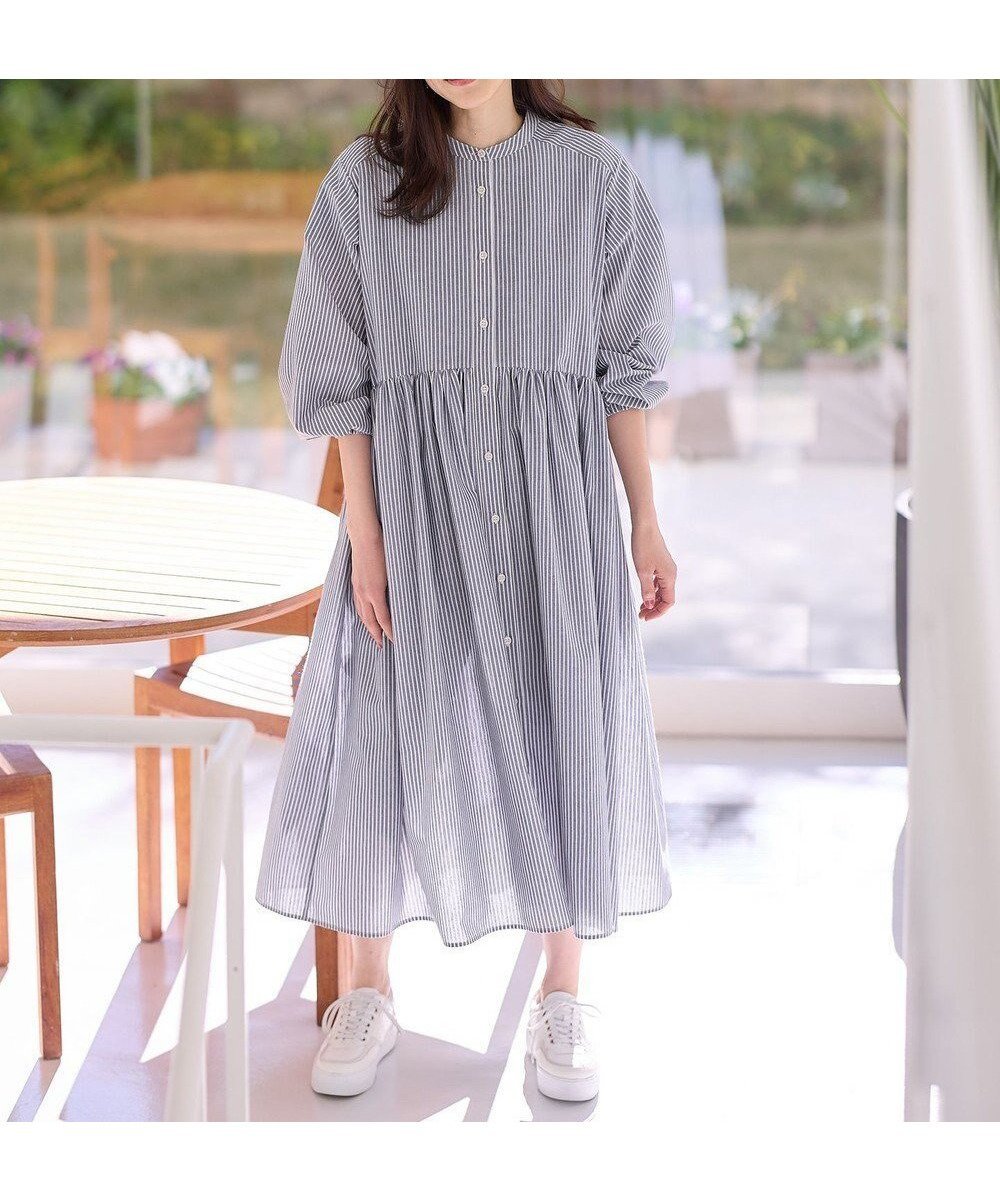 【エニー/ANY】の【ペチコート付】ギャザーシャツワンピース インテリア・キッズ・メンズ・レディースファッション・服の通販 founy(ファニー) 　ファッション　Fashion　レディースファッション　Fashion for Women　アウター　Coat / Outerwear Collection　コート・ロングコート・ピーコート　Long Coats, Peacoats & More　ワンピース　Dresses　シャツワンピース / 1枚で着映えコーデ　Shirt Dresses　ギャザー　Gathered, Ruffled　デニム　Denim, Jeans Material　ペチコート　Petticoat, Underskirt　切替　Switching, Contrast Panel　夏　Summer　春　Spring　S/S・春夏　SS, Spring/Summer, Warm Season　羽織　Haori, Light Jacket　ブルーストライプ|ID: prp329100004851799 ipo3291000000035604404