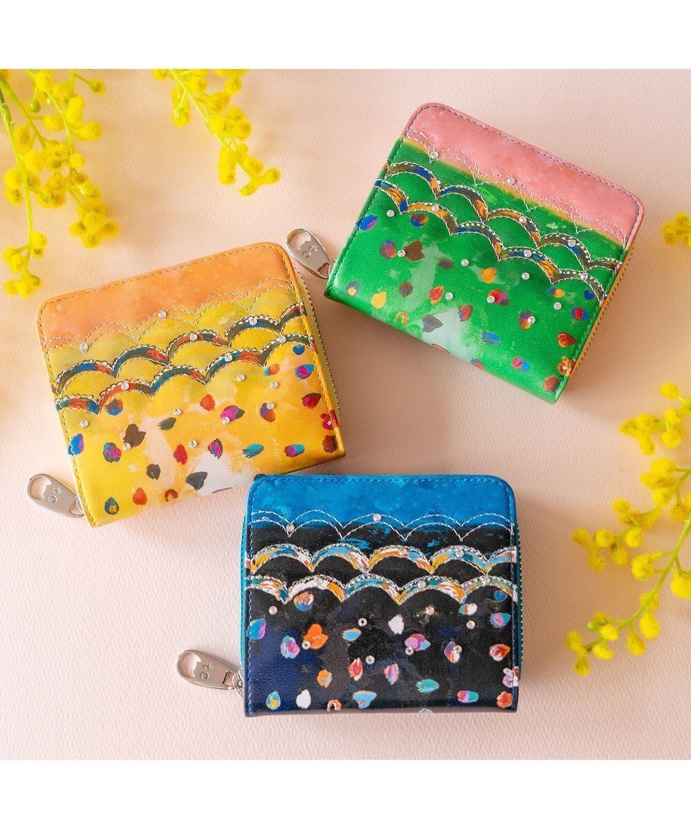 【ツモリチサト キャリー/tsumori chisato CARRY】のカラフルレオパード ラウンドファスナー 2つ折り財布 インテリア・キッズ・メンズ・レディースファッション・服の通販 founy(ファニー) 　ファッション　Fashion　レディースファッション　Fashion for Women　ミニ財布・二つ折り財布　Wallets & Card Cases　イエロー　Yellow　グラデーション　Gradient, Ombre　ネコ　Cat, Feline Motif　ヒョウ　Leopard, Animal Print　ビジュー　Bijou, Jewel-like Accent　ラウンド　Round, Round Neck　手描き　Hand-Drawn, Illustrated　財布　Wallet, Purse　ブラック|ID: prp329100004852056 ipo3291000000035616715