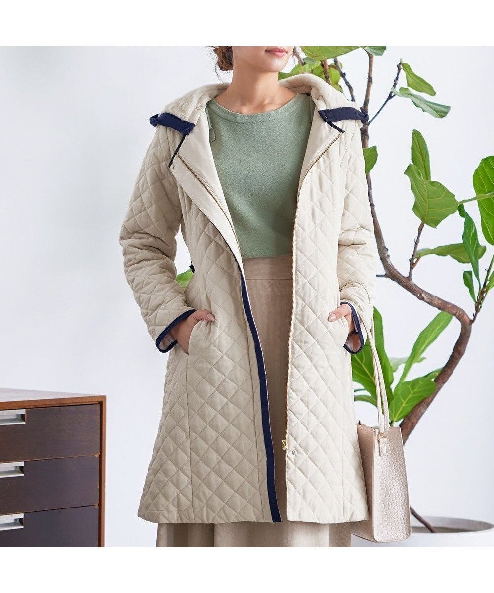【ティアクラッセ/Tiaclasse】のピーチスキン2wayキルティングロングコート インテリア・キッズ・メンズ・レディースファッション・服の通販 founy(ファニー) 　ファッション　Fashion　レディースファッション　Fashion for Women　アウター　Coat / Outerwear Collection　コート・ロングコート・ピーコート　Long Coats, Peacoats & More　レディースジャケット・軽アウター　Jackets　アクセサリー　Fashion Accessories　キルティング　Quilted, Quilting　シューズ　Shoes, Footwear　ジャケット　Jacket, Outerwear　パイピング　Piping, Trim Design　ピーチ　Peach, Soft Touch　フレア　Flare, Flared　ポケット　Pocket, Pocket Detail　ラウンド　Round, Round Neck　リボン　Ribbon, Bow　再入荷　Restock / Back in Stock　新作・新入荷　New Arrivals / New In　A/W・秋冬　Autumn/Winter　アイボリー|ID: prp329100004852087 ipo3291000000035617297