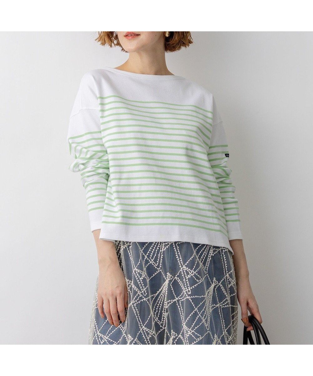 【23区/NIJYUSANKU】のArmo-lux パネルボーダー クロップド カットソー インテリア・キッズ・メンズ・レディースファッション・服の通販 founy(ファニー) 　ファッション　Fashion　レディースファッション　Fashion for Women　トップス・カットソー　Cut & Sew Tops　シャツ・ブラウス・オフィスカジュアル　Elegant Blouses & Button-Ups　ロングTシャツ・Tシャツ　Longline T-Shirts & Tees　カットソー・ベーシックTシャツ　Cut-and-Sewn Tops / Stretch Tees & Basics　春　Spring　カットソー　Cut and Sewn Top　クロップド　Cropped, Short Length　なめらか　Smooth, Silky Texture　バスク　Basque, Basque Style　バランス　Balance, Style Balance　フェミニン　Feminine, Girly　フランス　France, French　フレンチ　French, French Style　ベーシック　Basic, Essential　ボーダー　Border, Stripe　リラックス　Relax, Relaxed Fit　ワーク　Workwear, Utility Style　S/S・春夏　SS, Spring/Summer, Warm Season　夏　Summer　エレガント 上品　Elegant　2026年　2026　アップルグリーン系|ID: prp329100004852373 ipo3291000000035624044