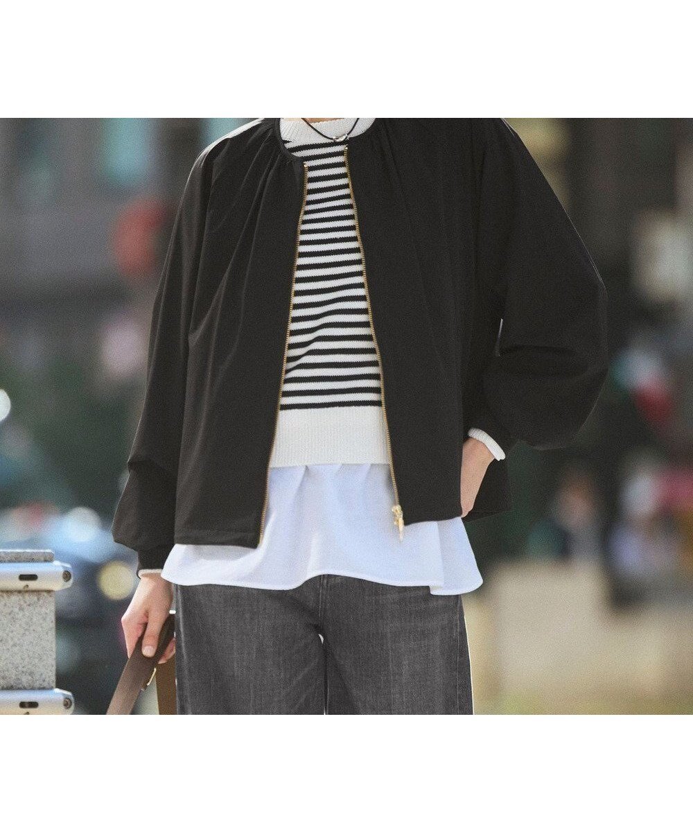 【23区/NIJYUSANKU】の2WAYストレッチタフタ ギャザーブルゾン インテリア・キッズ・メンズ・レディースファッション・服の通販 founy(ファニー) 　ファッション　Fashion　レディースファッション　Fashion for Women　アウター　Coat / Outerwear Collection　レディースジャケット・軽アウター　Jackets　ブルゾンジャケット・スポーティアウター　Blouson Jackets　春　Spring　ギャザー　Gathered, Ruffled　ジャケット　Jacket, Outerwear　ストレッチ　Stretch, Stretchy Fabric　タフタ　Taffeta, Structured Fabric　デニム　Denim, Jeans Material　ドローコード　Drawcord, Drawstring Cord　フレア　Flare, Flared　ブラウジング　Blouson Silhouette, Cinched Waist　ブルゾン　Blouson, Bomber Jacket　ボトム　Bottoms, Lower Wear　S/S・春夏　SS, Spring/Summer, Warm Season　夏　Summer　エレガント 上品　Elegant　2026年　2026　ブラック系|ID: prp329100004852393 ipo3291000000035995796