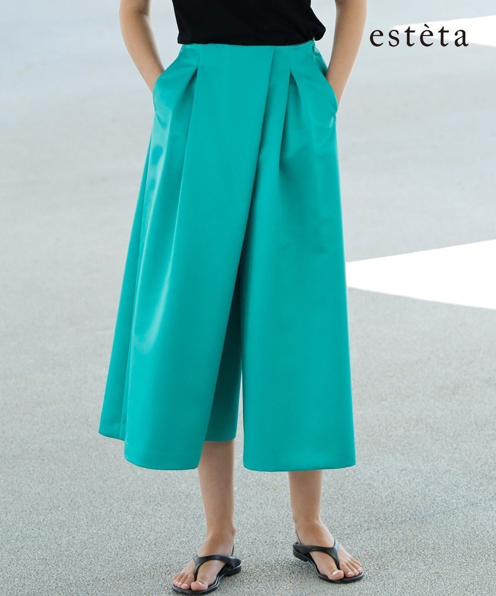 【23区/NIJYUSANKU】の【エステータ】フォルムサテン キュロットパンツ インテリア・キッズ・メンズ・レディースファッション・服の通販 founy(ファニー) 　ファッション　Fashion　レディースファッション　Fashion for Women　スカート　Skirts　エレガント 上品　Elegant　春　Spring　キュロット　Culottes, Wide Shorts　サテン　Satin, Glossy Fabric　シンプル　Simple, Minimal　フォルム　Silhouette, Form　フロント　Front, Front Design　S/S・春夏　SS, Spring/Summer, Warm Season　夏　Summer　旅行　Travel　ターコイズブルー系|ID: prp329100004852394 ipo3291000000035624506