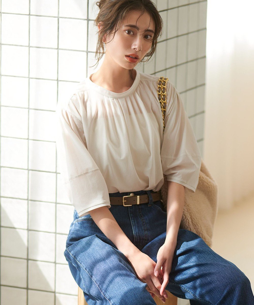 【23区/NIJYUSANKU】の【洗える】クリアトリコットジャージー ギャザーフォルム カットソー 人気、トレンドファッション・服の通販 founy(ファニー) 　ファッション　Fashion　レディースファッション　Fashion for Women　トップス・カットソー　Cut & Sew Tops　シャツ・ブラウス・オフィスカジュアル　Elegant Blouses & Button-Ups　ロングTシャツ・Tシャツ　Longline T-Shirts & Tees　カットソー・ベーシックTシャツ　Cut-and-Sewn Tops / Stretch Tees & Basics　春　Spring　洗える　Machine Washable　カットソー　Cut and Sewn Top　ギャザー　Gathered, Ruffled　シアー　Sheer, See-Through　シンプル　Simple, Minimal　ダウン　Down, Puffer　デニム　Denim, Jeans Material　フォルム　Silhouette, Form　フリル　Frill, Ruffle　S/S・春夏　SS, Spring/Summer, Warm Season　夏　Summer　エレガント 上品　Elegant　ビジネス 仕事 通勤　Business / Work / Commuting　2025年　2025　2025-2026秋冬・A/W　Autumn/Winter 2025–26 AW25–26　 other-1|ID: prp329100004852477 ipo3291000000035634002