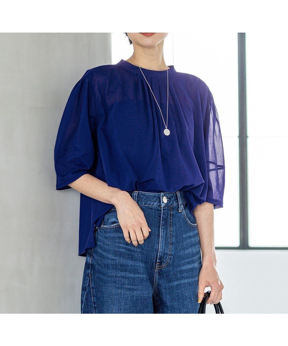 【23区/NIJYUSANKU】の【洗える】クリアトリコットジャージー ギャザーフォルム カットソー インテリア・キッズ・メンズ・レディースファッション・服の通販 founy(ファニー) 　ファッション　Fashion　レディースファッション　Fashion for Women　トップス・カットソー　Cut & Sew Tops　シャツ・ブラウス・オフィスカジュアル　Elegant Blouses & Button-Ups　ロングTシャツ・Tシャツ　Longline T-Shirts & Tees　カットソー・ベーシックTシャツ　Cut-and-Sewn Tops / Stretch Tees & Basics　春　Spring　洗える　Machine Washable　カットソー　Cut and Sewn Top　ギャザー　Gathered, Ruffled　シアー　Sheer, See-Through　シンプル　Simple, Minimal　ダウン　Down, Puffer　デニム　Denim, Jeans Material　フォルム　Silhouette, Form　フリル　Frill, Ruffle　S/S・春夏　SS, Spring/Summer, Warm Season　夏　Summer　エレガント 上品　Elegant　ビジネス 仕事 通勤　Business / Work / Commuting　2025年　2025　2025-2026秋冬・A/W　Autumn/Winter 2025–26 AW25–26　ブルー系|ID: prp329100004852477 ipo3291000000035634004