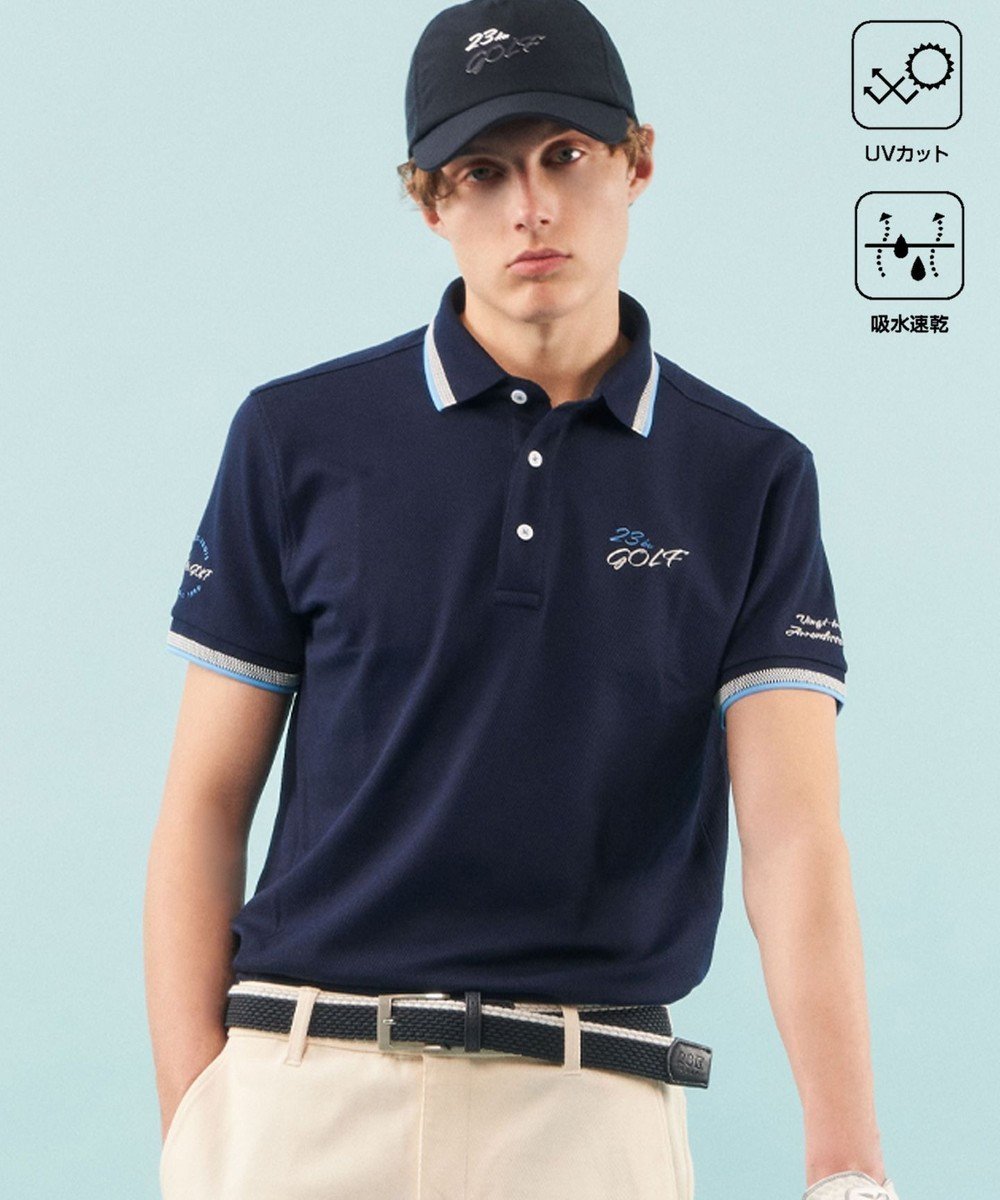 【23区 ゴルフ/23区GOLF / MEN】の【MEN】【UVケア/吸水速乾】ハニカムカノコ 半袖ポロシャツ インテリア・キッズ・メンズ・レディースファッション・服の通販 founy(ファニー) 　ファッション　Fashion　メンズファッション　Fashion for Men　トップス・カットソー　Cut & Sew Tops　メンズシャツ　Shirts　ポロシャツ / きれいめカジュアルスタイル　Polo Shirts　春　Spring　クール　Cool, Chic　今季　This Season, Current Season　吸水　Absorbent, Quick-Dry　ストレッチ　Stretch, Stretchy Fabric　スポーティ　Sporty, Casual Athletic　ベーシック　Basic, Essential　ポロシャツ　Polo Shirt, Collared Tee　半袖　Short Sleeve, Half Sleeve　メランジ　Melange, Mixed Yarn　ロング　Long, Long-Length　S/S・春夏　SS, Spring/Summer, Warm Season　夏　Summer　2024年　2024　2024春夏・S/S　Spring/Summer 2024 SS24　エレガント 上品　Elegant　ネイビー系|ID: prp329100004852577 ipo3291000000035707869