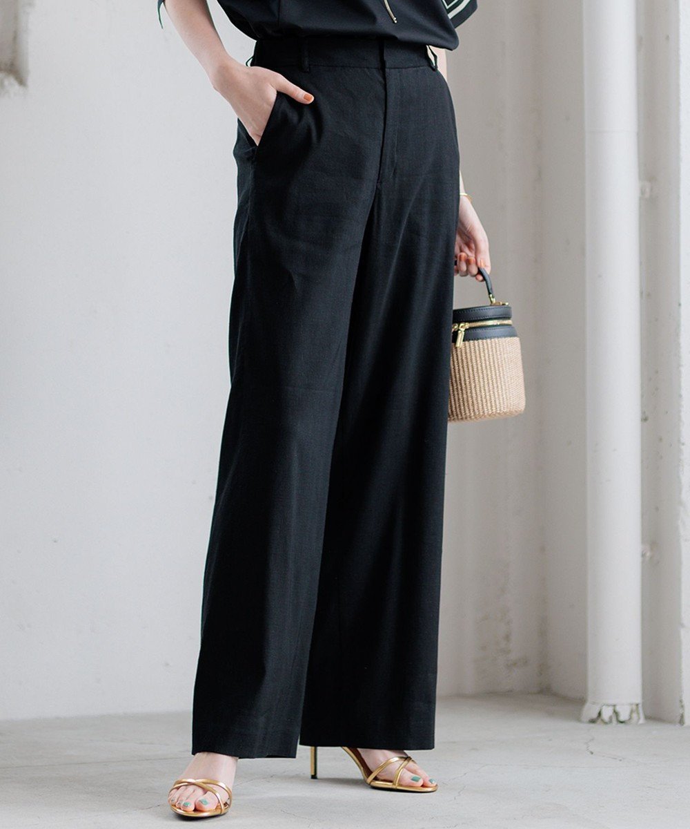 【23区/NIJYUSANKU】の【CLASSY.6月号掲載/洗える】リネンレーヨンストレッチ ワイドパンツ インテリア・キッズ・メンズ・レディースファッション・服の通販 founy(ファニー) 　雑誌掲載アイテム　Magazine Picks & Fashion Features　ファッション雑誌　Fashion Magazines　クラッシィ　CLASSY.　ファッション　Fashion　レディースファッション　Fashion for Women　パンツ　Pants & Trousers　春　Spring　洗える　Machine Washable　ジャケット　Jacket, Outerwear　ストライプ　Stripe, Striped Pattern　ストレッチ　Stretch, Stretchy Fabric　セットアップ　Set-Up, Coordinated Outfit　雑誌　Magazine, Fashion Magazine　ブルゾン　Blouson, Bomber Jacket　ベーシック　Basic, Essential　6月号　June Issue, Jun. Edition　リネン　Linen, Linen Fabric　ワイド　Wide, Wide Fit　S/S・春夏　SS, Spring/Summer, Warm Season　夏　Summer　2024年　2024　2024春夏・S/S　Spring/Summer 2024 SS24　ブラック系|ID: prp329100004852618 ipo3291000000035635333