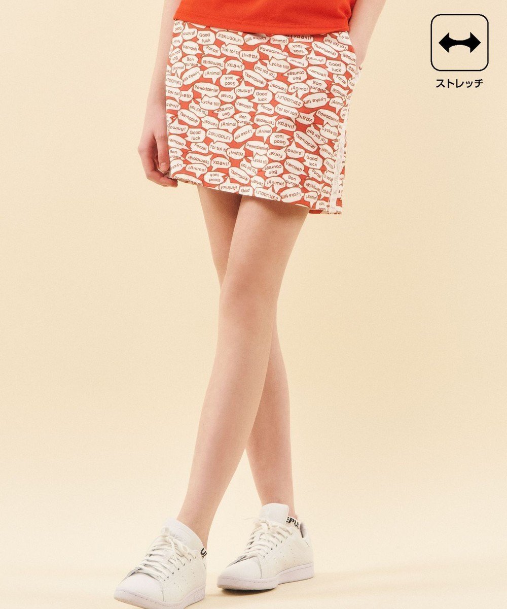 【23区 ゴルフ/NIJYUSANKU GOLF】の【WOMEN】【吸水速乾/UVカット】YELL総柄プリントスカート インテリア・キッズ・メンズ・レディースファッション・服の通販 founy(ファニー) 　ファッション　Fashion　レディースファッション　Fashion for Women　スカート　Skirts　春　Spring　吸水　Absorbent, Quick-Dry　ストレッチ　Stretch, Stretchy Fabric　セットアップ　Set-Up, Coordinated Outfit　フラット　Flat, Flat Shoes　プリント　Print, Printed Pattern　ポロシャツ　Polo Shirt, Collared Tee　メッシュ　Mesh, Net Fabric　ロング　Long, Long-Length　S/S・春夏　SS, Spring/Summer, Warm Season　夏　Summer　ゴルフ　Golf　オレンジ系5|ID: prp329100004852671 ipo3291000000035636263