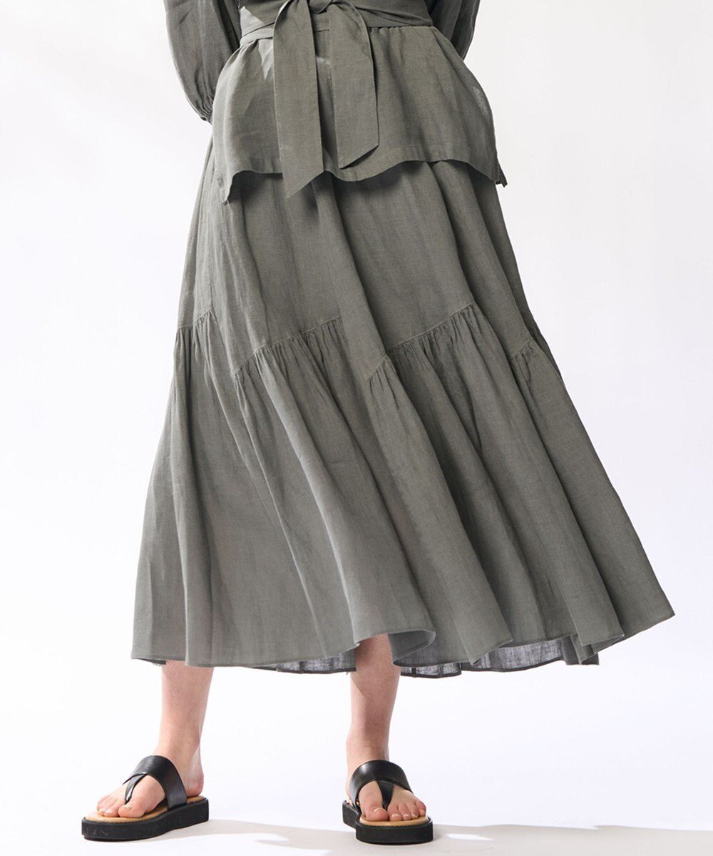 【23区/NIJYUSANKU】の【洗える】LIBECO ティアード スカート インテリア・キッズ・メンズ・レディースファッション・服の通販 founy(ファニー) 　ファッション　Fashion　レディースファッション　Fashion for Women　スカート　Skirts　ティアードスカート　Tiered Skirts　イレギュラー　Irregular Design　春　Spring　洗える　Machine Washable　ストライプ　Stripe, Striped Pattern　セットアップ　Set-Up, Coordinated Outfit　ティアード　Tiered, Tiered Style　ティアードスカート　Tiered Skirt, Flounced Skirt　定番　Standard, Basic Item　ベーシック　Basic, Essential　無地　Plain, Solid Color　リネン　Linen, Linen Fabric　S/S・春夏　SS, Spring/Summer, Warm Season　おすすめ　Recommended / Our Picks　夏　Summer　2024年　2024　2024春夏・S/S　Spring/Summer 2024 SS24　カーキ系|ID: prp329100004852797 ipo3291000000035642076