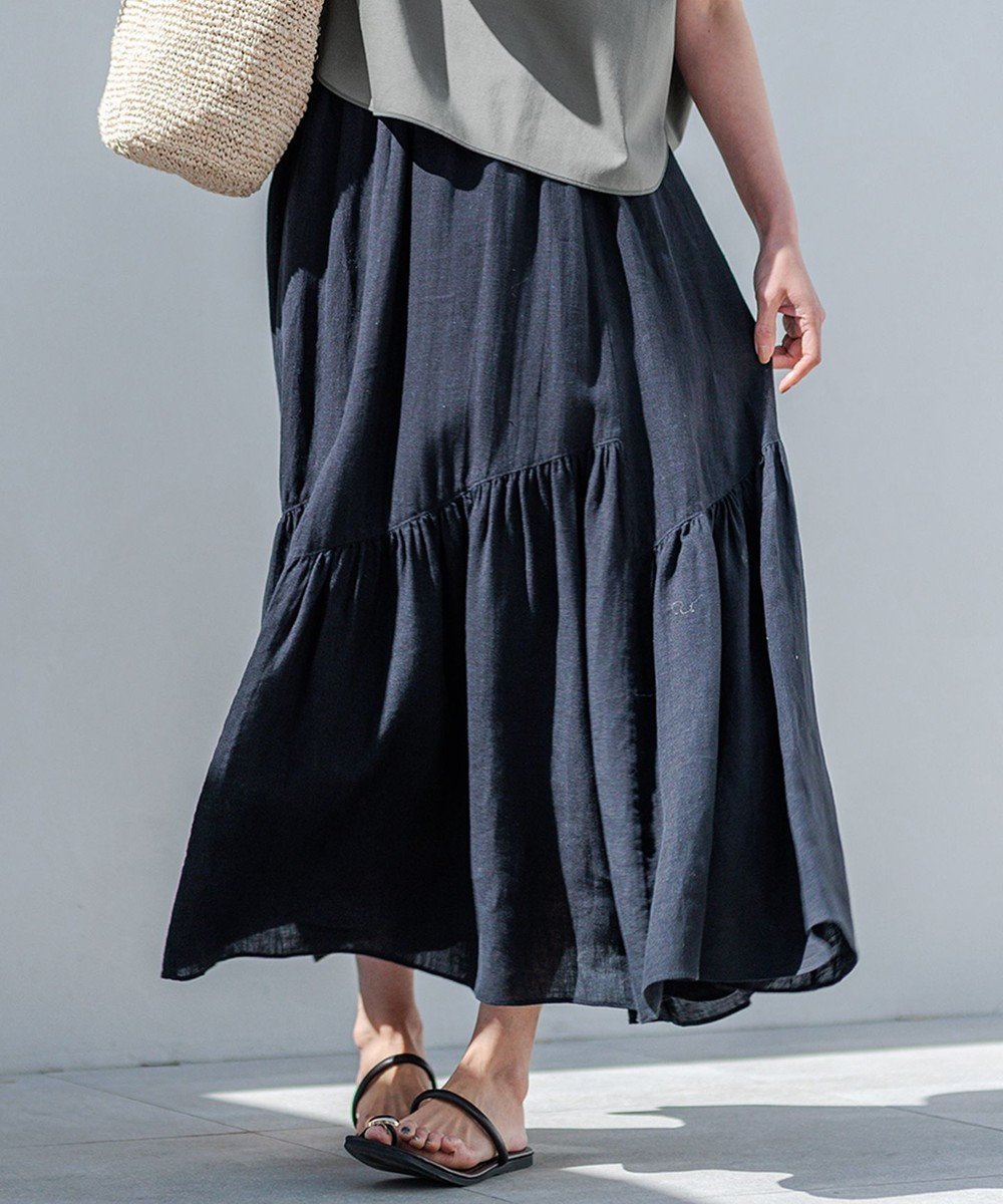 【23区/NIJYUSANKU】の【洗える】LIBECO ティアード スカート インテリア・キッズ・メンズ・レディースファッション・服の通販 founy(ファニー) 　ファッション　Fashion　レディースファッション　Fashion for Women　スカート　Skirts　ティアードスカート　Tiered Skirts　イレギュラー　Irregular Design　春　Spring　洗える　Machine Washable　ストライプ　Stripe, Striped Pattern　セットアップ　Set-Up, Coordinated Outfit　ティアード　Tiered, Tiered Style　ティアードスカート　Tiered Skirt, Flounced Skirt　定番　Standard, Basic Item　ベーシック　Basic, Essential　無地　Plain, Solid Color　リネン　Linen, Linen Fabric　S/S・春夏　SS, Spring/Summer, Warm Season　おすすめ　Recommended / Our Picks　夏　Summer　2024年　2024　2024春夏・S/S　Spring/Summer 2024 SS24　ブラック系|ID: prp329100004852797 ipo3291000000035642078