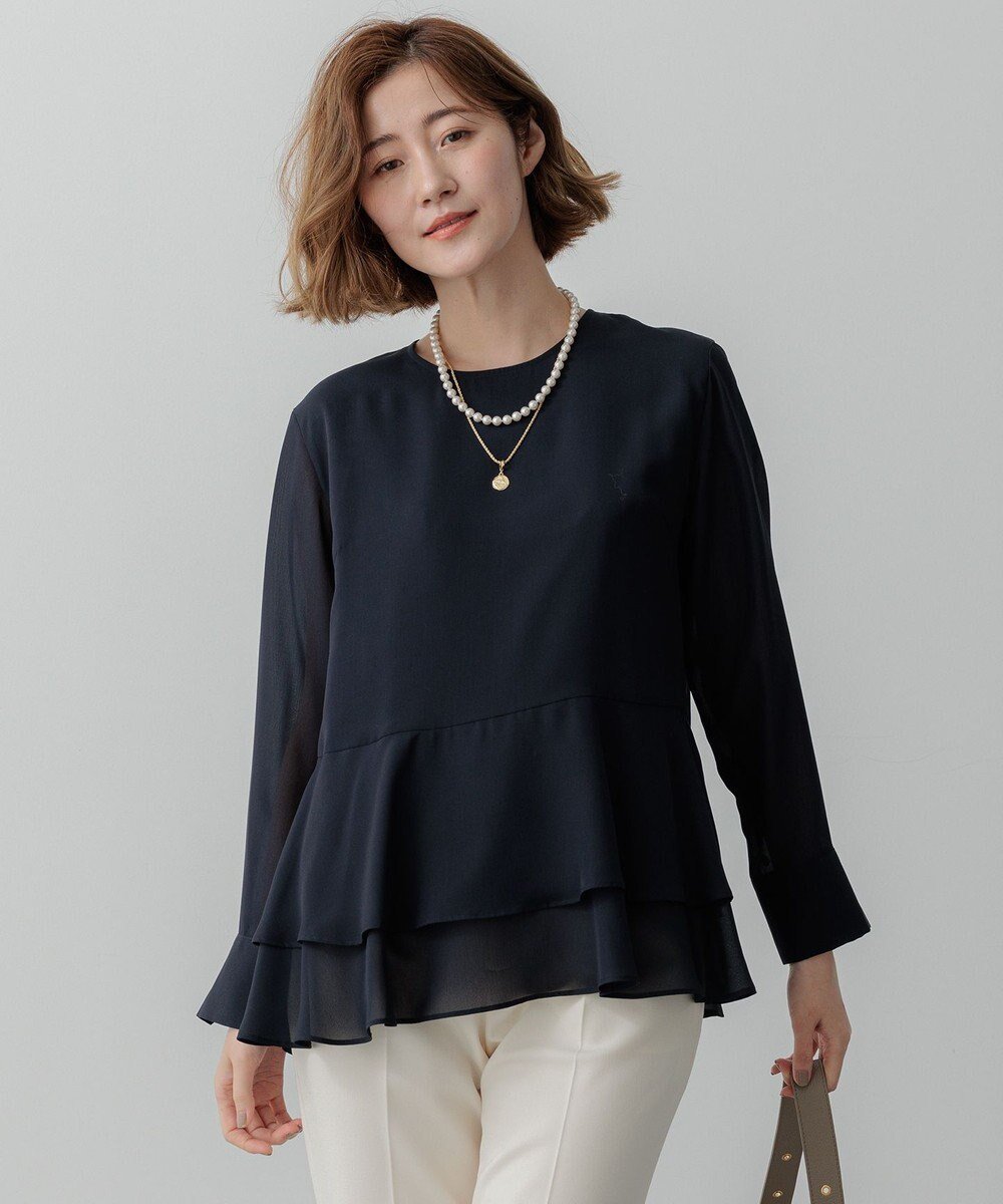 【23区/NIJYUSANKU】の【洗える】テプラマットシフォン ブラウス インテリア・キッズ・メンズ・レディースファッション・服の通販 founy(ファニー) ファッション Fashion レディースファッション Fashion for Women トップス・カットソー Cut & Sew Tops シャツ・ブラウス・オフィスカジュアル Elegant Blouses & Button-Ups ロングTシャツ・Tシャツ Longline T-Shirts & Tees カットソー・ベーシックTシャツ Cut-and-Sewn Tops / Stretch Tees & Basics 春 Spring 洗える Machine Washable カットソー Cut and Sewn Top カフス Cuff Design シフォン Chiffon, Lightweight Fabric ジャケット Jacket, Outerwear ツイード Twill, Twill Weave ティアード Tiered, Tiered Style S/S・春夏 SS, Spring/Summer, Warm Season おすすめ Recommended / Our Picks 夏 Summer エレガント 上品 Elegant セレモニー Ceremony 入学式 Entrance Ceremony ビジネス 仕事 通勤 Business / Work / Commuting ネイビー系|ID: prp329100004852867 ipo3291000000035643631