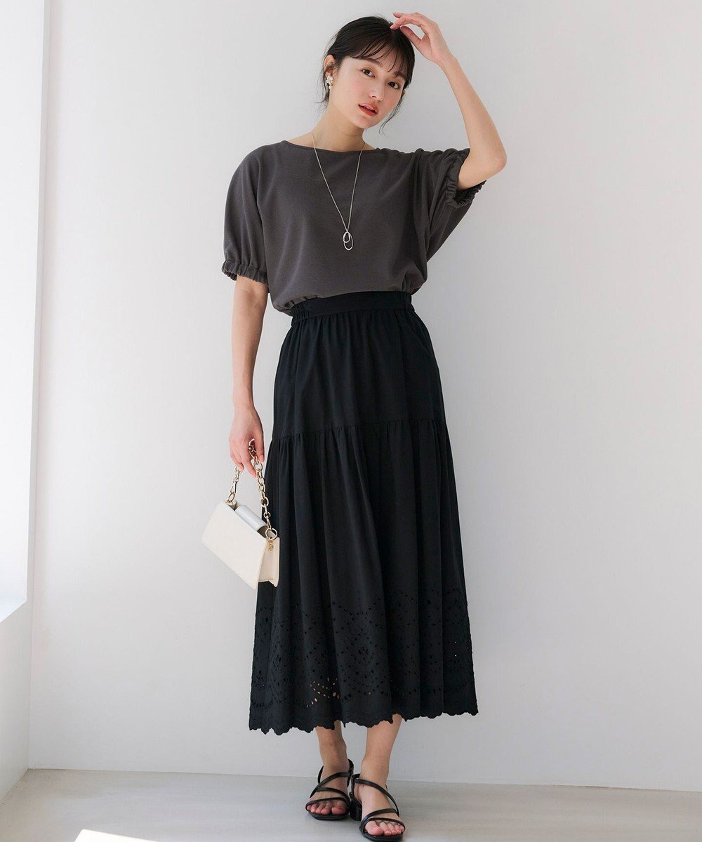 【エニィ スィス/any SiS】の【洗える】スカラヘムティアード スカート インテリア・キッズ・メンズ・レディースファッション・服の通販 founy(ファニー) 　ファッション　Fashion　レディースファッション　Fashion for Women　スカート　Skirts　ティアードスカート　Tiered Skirts　アイレット　Eyelet Lace　スカラップ　Scallop, Scalloped Edge　ストレッチ　Stretch, Stretchy Fabric　ティアード　Tiered, Tiered Style　バランス　Balance, Style Balance　パウダー　Powder, Soft Tone　夏　Summer　春　Spring　S/S・春夏　SS, Spring/Summer, Warm Season　洗える　Machine Washable　ブラック|ID: prp329100004852892 ipo3291000000035644113