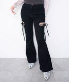 【ウィゴー/WEGO】の【SMサイズ展開/伸びる】カットアウトリボンストレッチフレアデニムパンツ デニムブラック|ID: prp329100004852946 ipo3291000000035645433