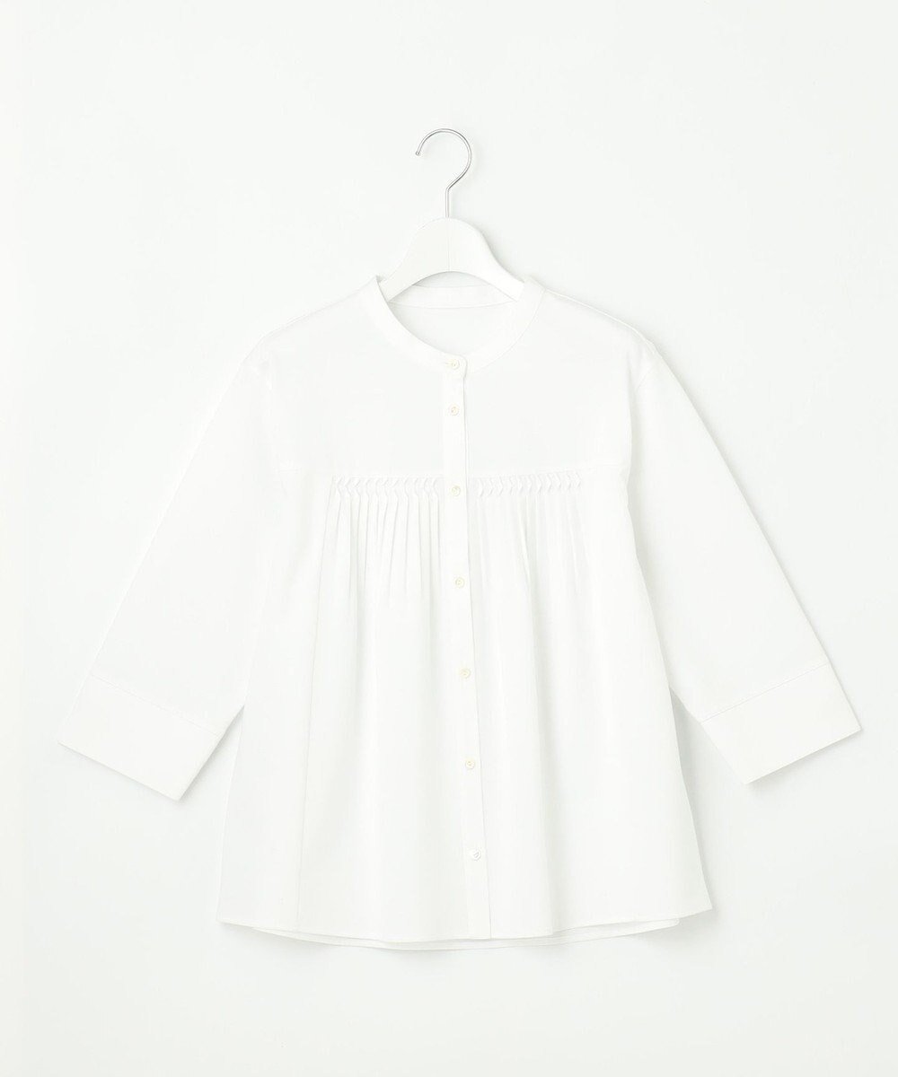 【ジェイ プレス/J.PRESS】のキャタピラシャツジャージー バンドカラー カットソー インテリア・キッズ・メンズ・レディースファッション・服の通販 founy(ファニー) 　ファッション　Fashion　レディースファッション　Fashion for Women　トップス・カットソー　Cut & Sew Tops　シャツ・ブラウス・オフィスカジュアル　Elegant Blouses & Button-Ups　ロングTシャツ・Tシャツ　Longline T-Shirts & Tees　カットソー・ベーシックTシャツ　Cut-and-Sewn Tops / Stretch Tees & Basics　春　Spring　カットソー　Cut and Sewn Top　ギャザー　Gathered, Ruffled　デニム　Denim, Jeans Material　ヨーク　Yoke, Yoke Design　S/S・春夏　SS, Spring/Summer, Warm Season　夏　Summer　エレガント 上品　Elegant　ホワイト系|ID: prp329100004852979 ipo3291000000035645891