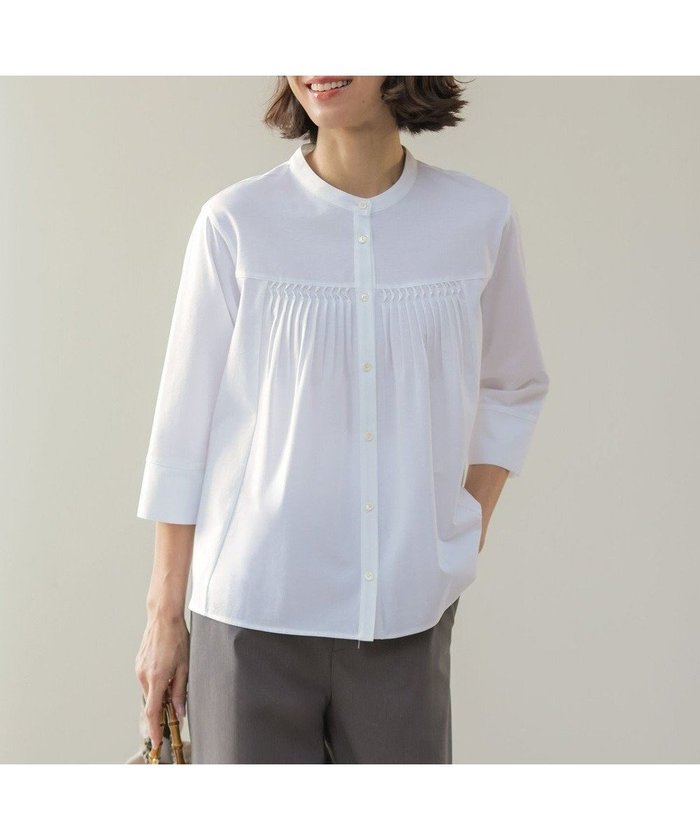 【ジェイ プレス/J.PRESS】のキャタピラシャツジャージー バンドカラー カットソー インテリア・キッズ・メンズ・レディースファッション・服の通販 founy(ファニー) https://founy.com/ ファッション Fashion レディースファッション Fashion for Women トップス・カットソー Cut & Sew Tops シャツ・ブラウス・オフィスカジュアル Elegant Blouses & Button-Ups ロングTシャツ・Tシャツ Longline T-Shirts & Tees カットソー・ベーシックTシャツ Cut-and-Sewn Tops / Stretch Tees & Basics 春 Spring カットソー Cut and Sewn Top ギャザー Gathered, Ruffled デニム Denim, Jeans Material ヨーク Yoke, Yoke Design S/S・春夏 SS, Spring/Summer, Warm Season 夏 Summer エレガント 上品 Elegant |ID: prp329100004852979 ipo3291000000036162684