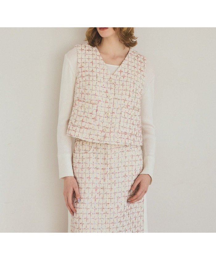 【グレース コンチネンタル/GRACE CONTINENTAL】のツイードチェックジレ インテリア・キッズ・メンズ・レディースファッション・服の通販 founy(ファニー) https://founy.com/ ファッション Fashion レディースファッション Fashion for Women アウター Coat / Outerwear Collection トップス・カットソー Cut & Sew Tops ベスト&ジレ / 重ね着スタイル Vests & Gilets 春 Spring コンパクト Compact, Small Size 切替 Switching, Contrast Panel シルバー Silver, Metallic Silver ジャケット Jacket, Outerwear ツイード Twill, Twill Weave フランス France, French ベスト Vest, Waistcoat ポケット Pocket, Pocket Detail リュクス Luxury, Elegant, High-End, Chic S/S・春夏 SS, Spring/Summer, Warm Season 夏 Summer |ID: prp329100004853342 ipo3291000000035649599