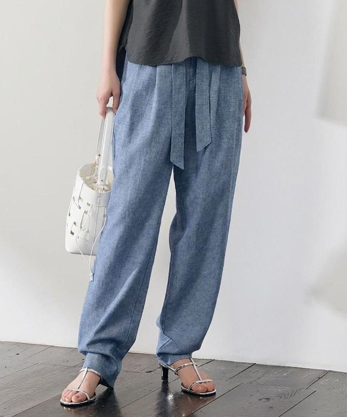 【自由区/JIYU-KU】のコットンリネンシャンブレーテーパード パンツ インテリア・キッズ・メンズ・レディースファッション・服の通販 founy(ファニー) https://founy.com/ ファッション Fashion レディースファッション Fashion for Women パンツ Pants & Trousers 春 Spring ツイル Twist, Twisted Detail デニム Denim, Jeans Material リネン Linen, Linen Fabric リボン Ribbon, Bow S/S・春夏 SS, Spring/Summer, Warm Season 夏 Summer |ID: prp329100004853360 ipo3291000000035776597