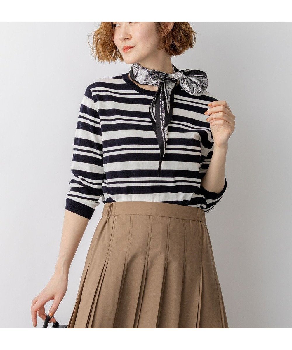 【23区/NIJYUSANKU】のプレミアムビオコットン クルーネック ボーダー ニット 人気、トレンドファッション・服の通販 founy(ファニー) 　ファッション　Fashion　レディースファッション　Fashion for Women　トップス・カットソー　Cut & Sew Tops　ニット　Knit Tops & Sweaters　アンサンブル　Ensemble Set　イタリア　Italy　エレガント 上品　Elegant　オーガニック　Organic Cotton　春　Spring　カーディガン　Cardigan, Knitwear　シンプル　Simple, Minimal　セーター　Sweater, Knitwear　ダウン　Down, Puffer　バランス　Balance, Style Balance　ボーダー　Border, Stripe　ポケット　Pocket, Pocket Detail　ロング　Long, Long-Length　S/S・春夏　SS, Spring/Summer, Warm Season　夏　Summer　2026年　2026　 other-1|ID: prp329100004853395 ipo3291000000035649814