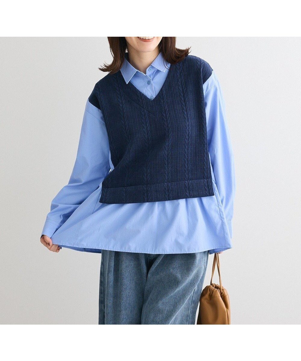 【グリーンパークス/Green Parks】のカットモールドッキングシャツチュニック インテリア・キッズ・メンズ・レディースファッション・服の通販 founy(ファニー) ファッション Fashion レディースファッション Fashion for Women ワンピース Dresses チュニック Tunic Tops & Dresses ギャザー Gathered, Ruffled チュニック Tunic, Long Top フェミニン Feminine, Girly ヘムライン Hemline, Bottom Cut ポケット Pocket, Pocket Detail A/W・秋冬 Autumn/Winter Navy|ID: prp329100004853604 ipo3291000000035659811