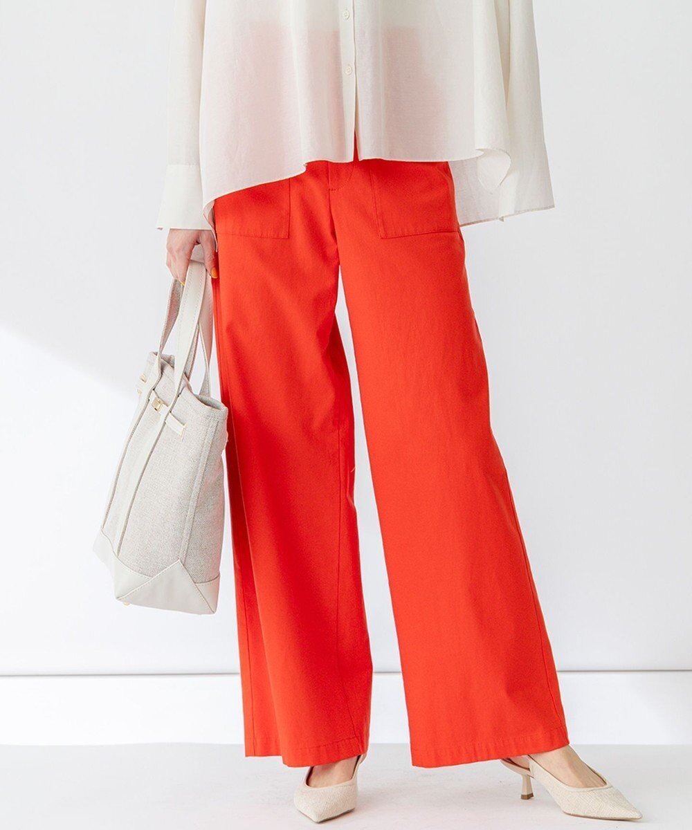 【23区/NIJYUSANKU】の【洗える】スラブツイルストレッチ ワイド パンツ インテリア・キッズ・メンズ・レディースファッション・服の通販 founy(ファニー) 　ファッション　Fashion　レディースファッション　Fashion for Women　パンツ　Pants & Trousers　春　Spring　洗える　Machine Washable　軽量　Lightweight, Ultra Light　ストレート　Straight, Straight Cut　定番　Standard, Basic Item　バランス　Balance, Style Balance　ポケット　Pocket, Pocket Detail　リネン　Linen, Linen Fabric　ワイド　Wide, Wide Fit　S/S・春夏　SS, Spring/Summer, Warm Season　夏　Summer　2025年　2025　2025春夏・S/S　Spring/Summer 2025 SS25　レッド系|ID: prp329100004853741 ipo3291000000035665548