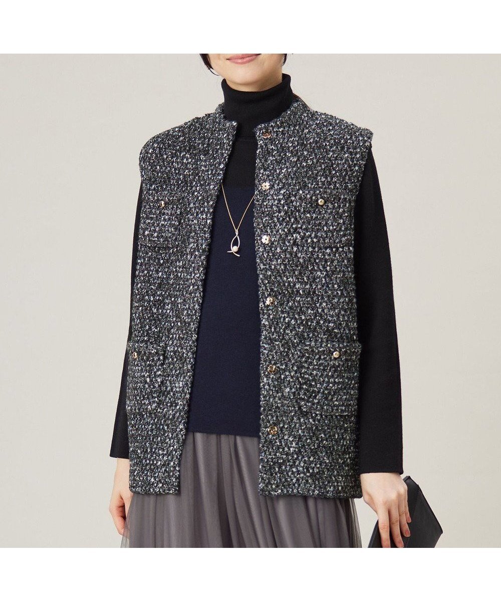 【自由区/JIYU-KU】のツイード調ニット ジレ インテリア・キッズ・メンズ・レディースファッション・服の通販 founy(ファニー) 　ファッション　Fashion　レディースファッション　Fashion for Women　アウター　Coat / Outerwear Collection　トップス・カットソー　Cut & Sew Tops　ニット　Knit Tops & Sweaters　ベスト&ジレ / 重ね着スタイル　Vests & Gilets　アクセサリー　Fashion Accessories　エレガント 上品　Elegant　セレモニー　Ceremony　ツイード　Twill, Twill Weave　ベスト　Vest, Waistcoat　ボトム　Bottoms, Lower Wear　ポケット　Pocket, Pocket Detail　A/W・秋冬　Autumn/Winter　軽量　Lightweight, Ultra Light　ダークネイビー系|ID: prp329100004853763 ipo3291000000035666599