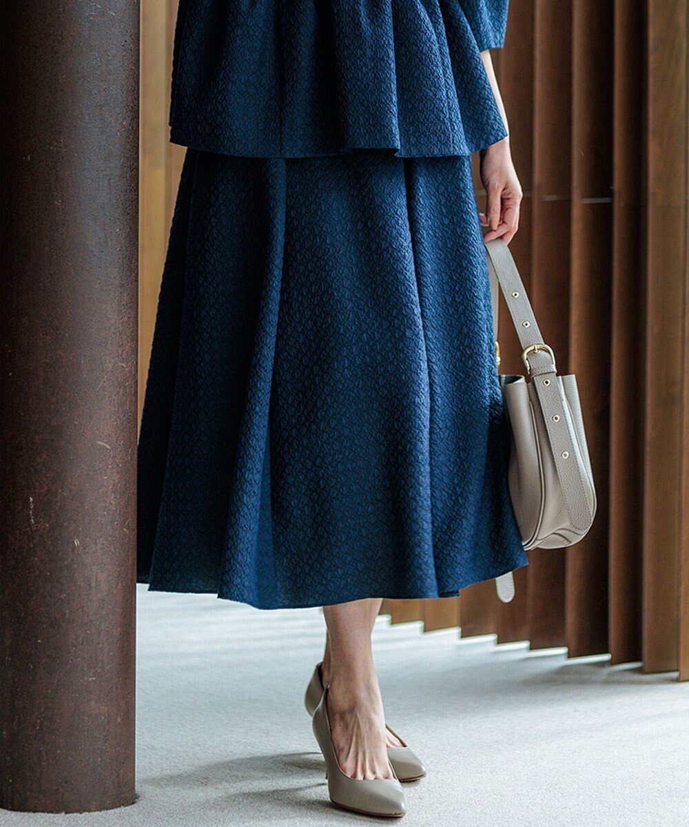 【23区/NIJYUSANKU】の【洗える】プレザンスジャカード タックスカート インテリア・キッズ・メンズ・レディースファッション・服の通販 founy(ファニー) 　ファッション　Fashion　レディースファッション　Fashion for Women　スカート　Skirts　2024年　2024　2024-2025秋冬・A/W　Autumn/Winter 2024–25 AW24–25　冬　Winter / This Winter　イエロー　Yellow　ジャカード／ジャガード　Jacquard, Woven Pattern　フレア　Flare, Flared　ペプラム　Peplum, Flared Hem　ランダム　Random, Irregular　エレガント 上品　Elegant　夏　Summer　S/S・春夏　SS, Spring/Summer, Warm Season　洗える　Machine Washable　A/W・秋冬　Autumn/Winter　ネイビー系|ID: prp329100004853871 ipo3291000000035669613