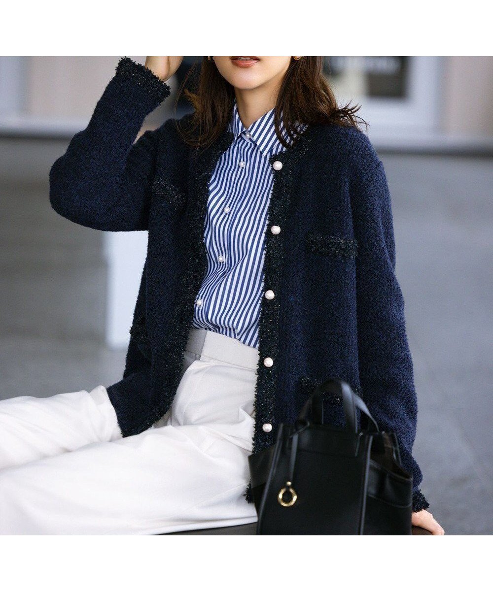 【組曲/KUMIKYOKU】のツイードニット ジャケット インテリア・キッズ・メンズ・レディースファッション・服の通販 founy(ファニー) ファッション Fashion レディースファッション Fashion for Women アウター Coat / Outerwear Collection レディースジャケット・軽アウター Jackets カーディガン Cardigan, Knitwear クラシカル Classical, Vintage-Inspired ジャケット Jacket, Outerwear スリット Slit, Slit Detail ツイード Twill, Twill Weave バランス Balance, Style Balance パール Pearl, Pearl Accent エレガント 上品 Elegant ネイビー系|ID: prp329100004853905 ipo3291000000035670777
