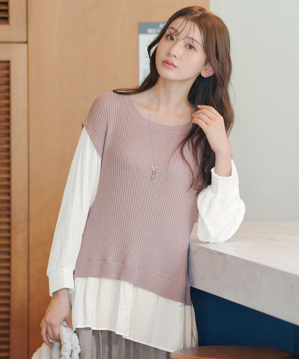 【ティアクラッセ/Tiaclasse】のベストドッキングトップス インテリア・キッズ・メンズ・レディースファッション・服の通販 founy(ファニー) 　ファッション　Fashion　レディースファッション　Fashion for Women　アウター　Coat / Outerwear Collection　トップス・カットソー　Cut & Sew Tops　ニット　Knit Tops & Sweaters　ベスト&ジレ / 重ね着スタイル　Vests & Gilets　アクセサリー　Fashion Accessories　ウォッシャブル　Machine Washable　春　Spring　洗える　Machine Washable　カーディガン　Cardigan, Knitwear　ギャザー　Gathered, Ruffled　シンプル　Simple, Minimal　スリーブ　Sleeve, Long Sleeve / Short Sleeve　セーター　Sweater, Knitwear　チュニック　Tunic, Long Top　ドッキング　Docking, Mixed Material　ベスト　Vest, Waistcoat　ラウンド　Round, Round Neck　A/W・秋冬　Autumn/Winter　再入荷　Restock / Back in Stock　夏　Summer　エレガント 上品　Elegant　新作・新入荷　New Arrivals / New In　ピンク×オフホワイト|ID: prp329100004854016 ipo3291000000035673644