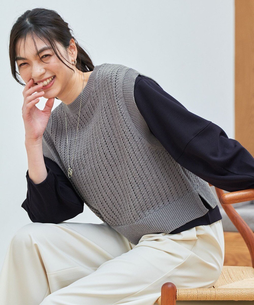 【エニー/ANY】のパターンメッシュニットベスト インテリア・キッズ・メンズ・レディースファッション・服の通販 founy(ファニー) 　ファッション　Fashion　レディースファッション　Fashion for Women　アウター　Coat / Outerwear Collection　トップス・カットソー　Cut & Sew Tops　ニット　Knit Tops & Sweaters　ベスト&ジレ / 重ね着スタイル　Vests & Gilets　おすすめ　Recommended / Our Picks　アイレット　Eyelet Lace　シンプル　Simple, Minimal　デニム　Denim, Jeans Material　ベスト　Vest, Waistcoat　ベーシック　Basic, Essential　夏　Summer　春　Spring　S/S・春夏　SS, Spring/Summer, Warm Season　グレー|ID: prp329100004854076 ipo3291000000035676071