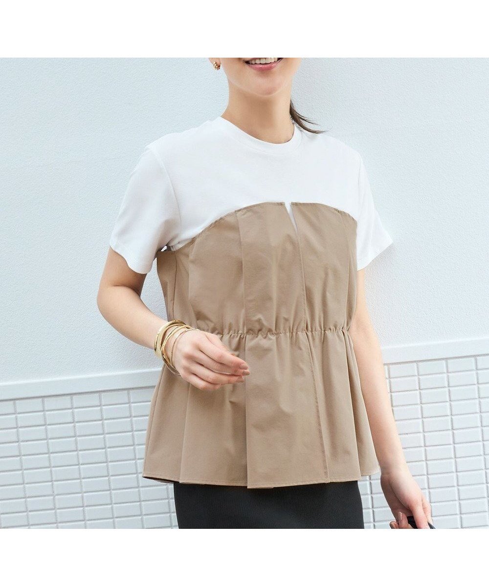 【自由区/JIYU-KU】の【洗える】ビスチェコンビ Tシャツ インテリア・キッズ・メンズ・レディースファッション・服の通販 founy(ファニー) 　ファッション　Fashion　レディースファッション　Fashion for Women　トップス・カットソー　Cut & Sew Tops　シャツ・ブラウス・オフィスカジュアル　Elegant Blouses & Button-Ups　ロングTシャツ・Tシャツ　Longline T-Shirts & Tees　カットソー・ベーシックTシャツ　Cut-and-Sewn Tops / Stretch Tees & Basics　ビスチェ　Bustiers & Corset Tops / Layered Bustier Style　カットソー　Cut and Sewn Top　コンビ　Combo, Combination Style　ストレッチ　Stretch, Stretchy Fabric　トレンド　Trend, Trending Now　ビスチェ　Bustier, Corset Top　吸水　Absorbent, Quick-Dry　夏　Summer　春　Spring　S/S・春夏　SS, Spring/Summer, Warm Season　洗える　Machine Washable　オフ×シナモン|ID: prp329100004854463 ipo3291000000035711547