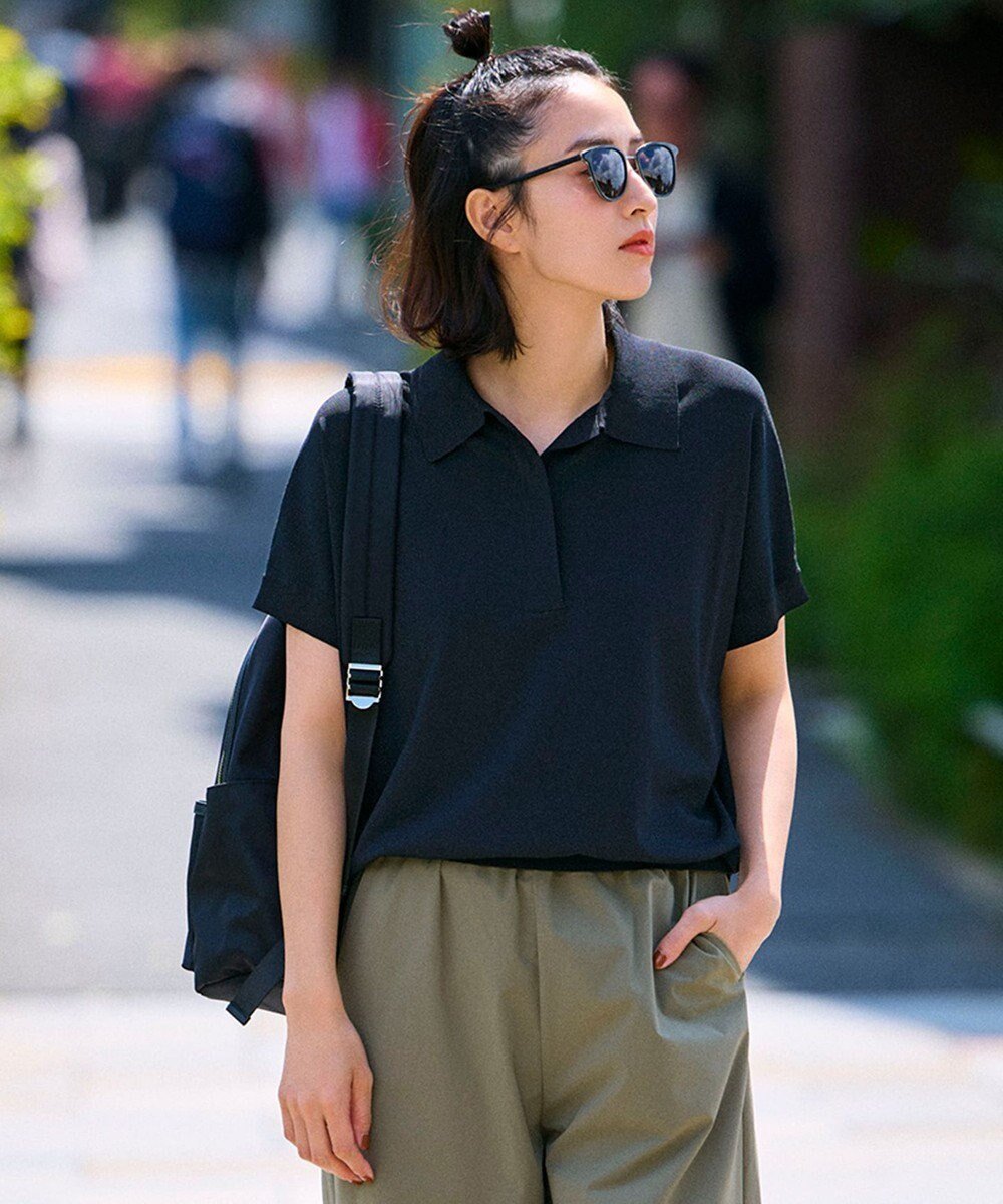 【23区/NIJYUSANKU】の【洗える】レーヨンポリエステルストレッチ フレンチスリーブ ポロニット インテリア・キッズ・メンズ・レディースファッション・服の通販 founy(ファニー) 　ファッション　Fashion　レディースファッション　Fashion for Women　トップス・カットソー　Cut & Sew Tops　ニット　Knit Tops & Sweaters　春　Spring　洗える　Machine Washable　クラシカル　Classical, Vintage-Inspired　ストレッチ　Stretch, Stretchy Fabric　スリーブ　Sleeve, Long Sleeve / Short Sleeve　セーター　Sweater, Knitwear　定番　Standard, Basic Item　人気　Popular, Best Seller　フレンチ　French, French Style　ベーシック　Basic, Essential　ボトム　Bottoms, Lower Wear　S/S・春夏　SS, Spring/Summer, Warm Season　夏　Summer　エレガント 上品　Elegant　2025年　2025　2025春夏・S/S　Spring/Summer 2025 SS25　ブラック系|ID: prp329100004854465 ipo3291000000035711603