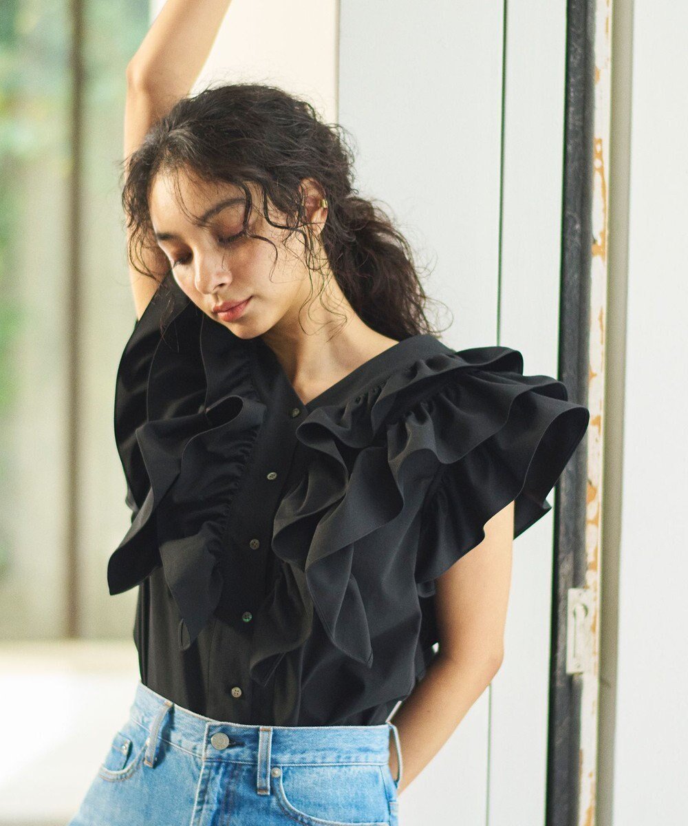 【ハッシュニュアンス/#Newans】のラッフルフリルブラウス インテリア・キッズ・メンズ・レディースファッション・服の通販 founy(ファニー) 　ファッション　Fashion　レディースファッション　Fashion for Women　トップス・カットソー　Cut & Sew Tops　シャツ・ブラウス・オフィスカジュアル　Elegant Blouses & Button-Ups　ノースリーブ　Sleeveless, No-Sleeve　フリル　Frill, Ruffle　エレガント 上品　Elegant　吸水　Absorbent, Quick-Dry　夏　Summer　春　Spring　S/S・春夏　SS, Spring/Summer, Warm Season　ブラック|ID: prp329100004854478 ipo3291000000035712069
