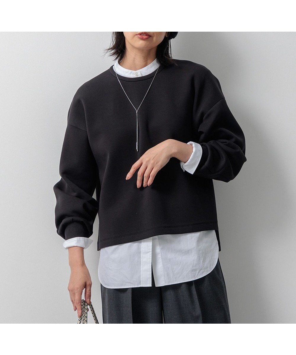 【23区/NIJYUSANKU】の【洗える】コンフォートダンボールジャージー カットソー インテリア・キッズ・メンズ・レディースファッション・服の通販 founy(ファニー) 　ファッション　Fashion　レディースファッション　Fashion for Women　トップス・カットソー　Cut & Sew Tops　シャツ・ブラウス・オフィスカジュアル　Elegant Blouses & Button-Ups　ロングTシャツ・Tシャツ　Longline T-Shirts & Tees　カットソー・ベーシックTシャツ　Cut-and-Sewn Tops / Stretch Tees & Basics　2024年　2024　2024-2025秋冬・A/W　Autumn/Winter 2024–25 AW24–25　冬　Winter / This Winter　エアリー　Airy Texture　カットソー　Cut and Sewn Top　スリット　Slit, Slit Detail　セットアップ　Set-Up, Coordinated Outfit　タイトスカート　Pencil Skirt, Tight Skirt　バランス　Balance, Style Balance　パーカー　Hoodie, Parka　フォルム　Silhouette, Form　ベーシック　Basic, Essential　洗える　Machine Washable　A/W・秋冬　Autumn/Winter　ブラック系|ID: prp329100004854481 ipo3291000000035712152