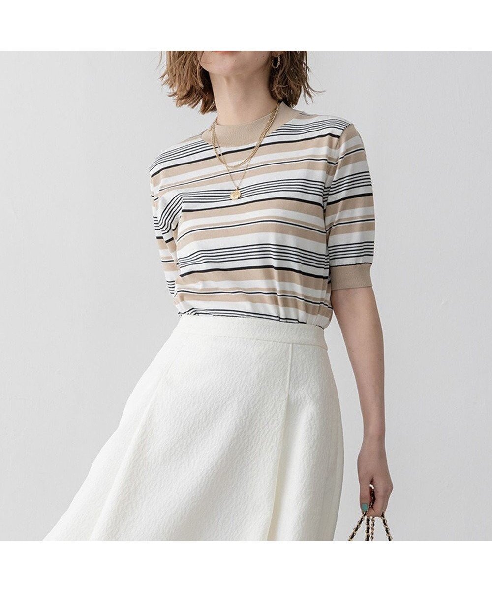 【23区/NIJYUSANKU】の【VERY3月号掲載/洗える】プレミアムビオコットン 半袖 マルチボーダー ニット インテリア・キッズ・メンズ・レディースファッション・服の通販 founy(ファニー) 　雑誌掲載アイテム　Magazine Picks & Fashion Features　ファッション雑誌　Fashion Magazines　ヴェリィ　VERY　ファッション　Fashion　レディースファッション　Fashion for Women　トップス・カットソー　Cut & Sew Tops　ニット　Knit Tops & Sweaters　イエロー　Yellow　イタリア　Italy　エレガント 上品　Elegant　オーガニック　Organic Cotton　春　Spring　洗える　Machine Washable　カーディガン　Cardigan, Knitwear　3月号　March Issue　シンプル　Simple, Minimal　セーター　Sweater, Knitwear　雑誌　Magazine, Fashion Magazine　ベーシック　Basic, Essential　ボトム　Bottoms, Lower Wear　ボーダー　Border, Stripe　半袖　Short Sleeve, Half Sleeve　S/S・春夏　SS, Spring/Summer, Warm Season　おすすめ　Recommended / Our Picks　夏　Summer　2025年　2025　2025春夏・S/S　Spring/Summer 2025 SS25　ブラックベース|ID: prp329100004854483 ipo3291000000035712205