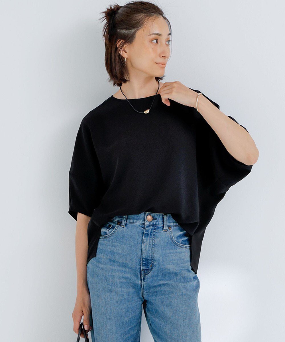 【23区/NIJYUSANKU】の【吸水速乾/UVカット/接触冷感】ストレッチジョーゼット ランタンスリーブ カットソー インテリア・キッズ・メンズ・レディースファッション・服の通販 founy(ファニー) 　ファッション　Fashion　レディースファッション　Fashion for Women　トップス・カットソー　Cut & Sew Tops　シャツ・ブラウス・オフィスカジュアル　Elegant Blouses & Button-Ups　ロングTシャツ・Tシャツ　Longline T-Shirts & Tees　カットソー・ベーシックTシャツ　Cut-and-Sewn Tops / Stretch Tees & Basics　春　Spring　カットソー　Cut and Sewn Top　吸水　Absorbent, Quick-Dry　ジョーゼット　Georgette, Semi-Sheer Fabric　ストレッチ　Stretch, Stretchy Fabric　スリーブ　Sleeve, Long Sleeve / Short Sleeve　セットアップ　Set-Up, Coordinated Outfit　ワイド　Wide, Wide Fit　S/S・春夏　SS, Spring/Summer, Warm Season　夏　Summer　エレガント 上品　Elegant　2025年　2025　2025春夏・S/S　Spring/Summer 2025 SS25　ブラック系|ID: prp329100004854484 ipo3291000000035712233