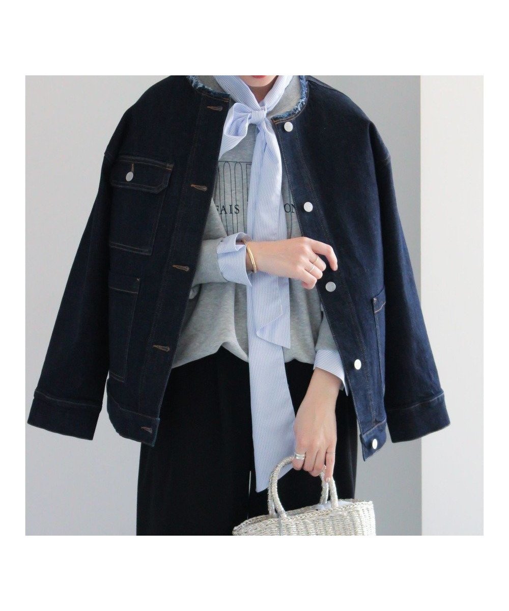 【テチチ/Te chichi】のノーカラーデニムジャケット インテリア・キッズ・メンズ・レディースファッション・服の通販 founy(ファニー) ファッション Fashion レディースファッション Fashion for Women アウター Coat / Outerwear Collection レディースジャケット・軽アウター Jackets デニムジャケット / カジュアルアウター Denim Jackets インナー Innerwear カットソー Cut and Sewn Top ジャケット Jacket, Outerwear デニム Denim, Jeans Material 夏 Summer S/S・春夏 SS, Spring/Summer, Warm Season A/W・秋冬 Autumn/Winter ネイビー|ID: prp329100004854588 ipo3291000000035715276