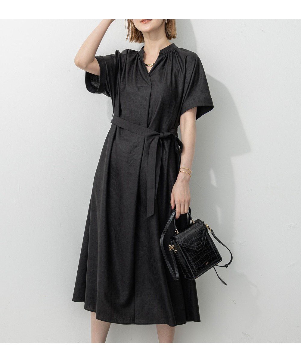 【23区/NIJYUSANKU】の【洗える】トリアセスラブストレッチ ワンピース インテリア・キッズ・メンズ・レディースファッション・服の通販 founy(ファニー) 　ファッション　Fashion　レディースファッション　Fashion for Women　ワンピース　Dresses　春　Spring　洗える　Machine Washable　ギャザー　Gathered, Ruffled　スキッパー　Skipper, Open Collar　ストレッチ　Stretch, Stretchy Fabric　スリーブ　Sleeve, Long Sleeve / Short Sleeve　フレンチ　French, French Style　半袖　Short Sleeve, Half Sleeve　ワイド　Wide, Wide Fit　S/S・春夏　SS, Spring/Summer, Warm Season　夏　Summer　2025年　2025　2025-2026秋冬・A/W　Autumn/Winter 2025–26 AW25–26　ブラック系|ID: prp329100004854716 ipo3291000000035726110