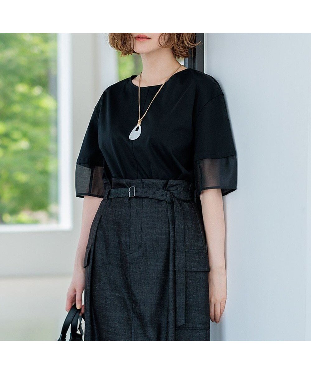 【23区/NIJYUSANKU】の【GLOW8月号掲載/洗える】スムースコンビジャージー ランタンスリーブ カットソー インテリア・キッズ・メンズ・レディースファッション・服の通販 founy(ファニー) 　雑誌掲載アイテム　Magazine Picks & Fashion Features　ファッション雑誌　Fashion Magazines　グロー　GLOW　ファッション　Fashion　レディースファッション　Fashion for Women　トップス・カットソー　Cut & Sew Tops　シャツ・ブラウス・オフィスカジュアル　Elegant Blouses & Button-Ups　ロングTシャツ・Tシャツ　Longline T-Shirts & Tees　カットソー・ベーシックTシャツ　Cut-and-Sewn Tops / Stretch Tees & Basics　2024年　2024　2024春夏・S/S　Spring/Summer 2024 SS24　8月号　August Issue, Aug. Edition　カットソー　Cut and Sewn Top　シアー　Sheer, See-Through　スリーブ　Sleeve, Long Sleeve / Short Sleeve　トレンド　Trend, Trending Now　フレンチ　French, French Style　ベーシック　Basic, Essential　吸水　Absorbent, Quick-Dry　夏　Summer　定番　Standard, Basic Item　春　Spring　S/S・春夏　SS, Spring/Summer, Warm Season　洗える　Machine Washable　雑誌　Magazine, Fashion Magazine　ブラック|ID: prp329100004854723 ipo3291000000035726639