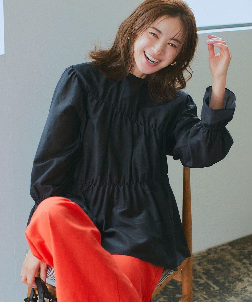 【23区/NIJYUSANKU】の【洗える】シアーコットンシルク シャーリング デザイン ブラウス インテリア・キッズ・メンズ・レディースファッション・服の通販 founy(ファニー) 　ファッション　Fashion　レディースファッション　Fashion for Women　トップス・カットソー　Cut & Sew Tops　シャツ・ブラウス・オフィスカジュアル　Elegant Blouses & Button-Ups　イエロー　Yellow　春　Spring　洗える　Machine Washable　ギャザー　Gathered, Ruffled　シアー　Sheer, See-Through　シャーリング　Shirring, Ruched　シルク　Silk, 100% Silk　デニム　Denim, Jeans Material　トレンド　Trend, Trending Now　ボトム　Bottoms, Lower Wear　S/S・春夏　SS, Spring/Summer, Warm Season　夏　Summer　エレガント 上品　Elegant　2025年　2025　2025春夏・S/S　Spring/Summer 2025 SS25　ブラック系|ID: prp329100004854729 ipo3291000000035726872