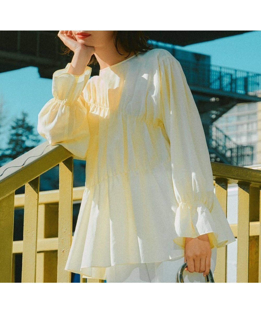 【23区/NIJYUSANKU】の【洗える】シアーコットンシルク シャーリング デザイン ブラウス インテリア・キッズ・メンズ・レディースファッション・服の通販 founy(ファニー) 　ファッション　Fashion　レディースファッション　Fashion for Women　トップス・カットソー　Cut & Sew Tops　シャツ・ブラウス・オフィスカジュアル　Elegant Blouses & Button-Ups　イエロー　Yellow　春　Spring　洗える　Machine Washable　ギャザー　Gathered, Ruffled　シアー　Sheer, See-Through　シャーリング　Shirring, Ruched　シルク　Silk, 100% Silk　デニム　Denim, Jeans Material　トレンド　Trend, Trending Now　ボトム　Bottoms, Lower Wear　S/S・春夏　SS, Spring/Summer, Warm Season　夏　Summer　エレガント 上品　Elegant　2025年　2025　2025春夏・S/S　Spring/Summer 2025 SS25　ライトイエロー系|ID: prp329100004854729 ipo3291000000035726880