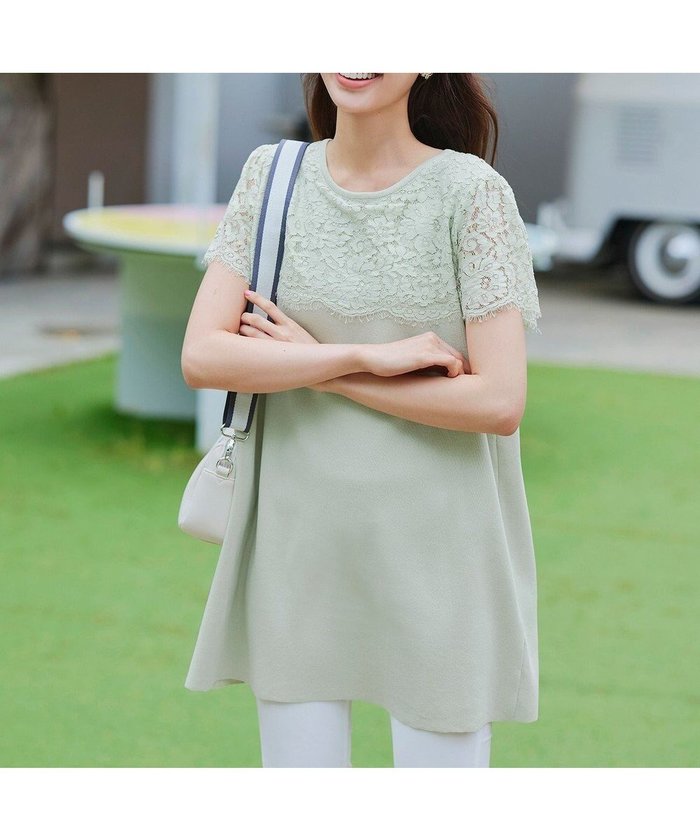 【ティアクラッセ/Tiaclasse】の【洗える】レースコンビフレンチスリーブニットチュニック インテリア・キッズ・メンズ・レディースファッション・服の通販 founy(ファニー) https://founy.com/ ファッション Fashion レディースファッション Fashion for Women トップス・カットソー Cut & Sew Tops ニット Knit Tops & Sweaters アクセサリー Fashion Accessories カーディガン Cardigan, Knitwear スカラップ Scallop, Scalloped Edge スリーブ Sleeve, Long Sleeve / Short Sleeve セーター Sweater, Knitwear チュニック Tunic, Long Top フェミニン Feminine, Girly フラワー Flower, Floral フレンチ French, French Style ポケット Pocket, Pocket Detail レース Lace, Lace Fabric 再入荷 Restock / Back in Stock 夏 Summer 新作・新入荷 New Arrivals / New In 春 Spring S/S・春夏 SS, Spring/Summer, Warm Season 洗える Machine Washable |ID: prp329100004854786 ipo3291000000035730570