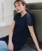 【ティアクラッセ/Tiaclasse】の【洗える】レースコンビフレンチスリーブニットチュニック ネイビー|ID: prp329100004854786 ipo3291000000035730583