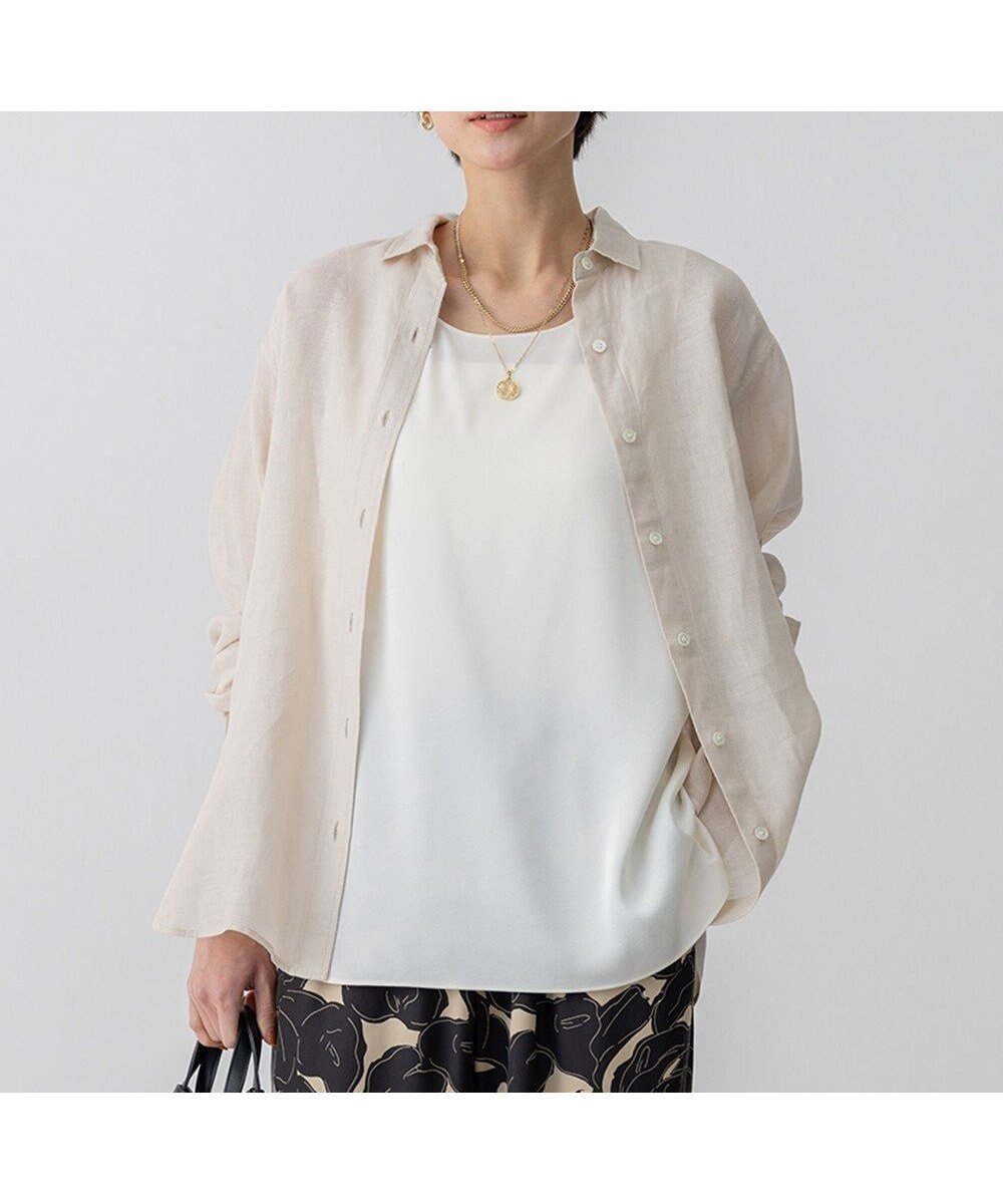 【23区/NIJYUSANKU】のLIBECO ベーシック シャツ インテリア・キッズ・メンズ・レディースファッション・服の通販 founy(ファニー) 　ファッション　Fashion　レディースファッション　Fashion for Women　トップス・カットソー　Cut & Sew Tops　シャツ・ブラウス・オフィスカジュアル　Elegant Blouses & Button-Ups　春　Spring　クロップド　Cropped, Short Length　シンプル　Simple, Minimal　ストライプ　Stripe, Striped Pattern　スリーブ　Sleeve, Long Sleeve / Short Sleeve　ベーシック　Basic, Essential　無地　Plain, Solid Color　ラベンダー　Lavender　リネン　Linen, Linen Fabric　S/S・春夏　SS, Spring/Summer, Warm Season　夏　Summer　2025年　2025　2025春夏・S/S　Spring/Summer 2025 SS25　ベージュ|ID: prp329100004855020 ipo3291000000035762131