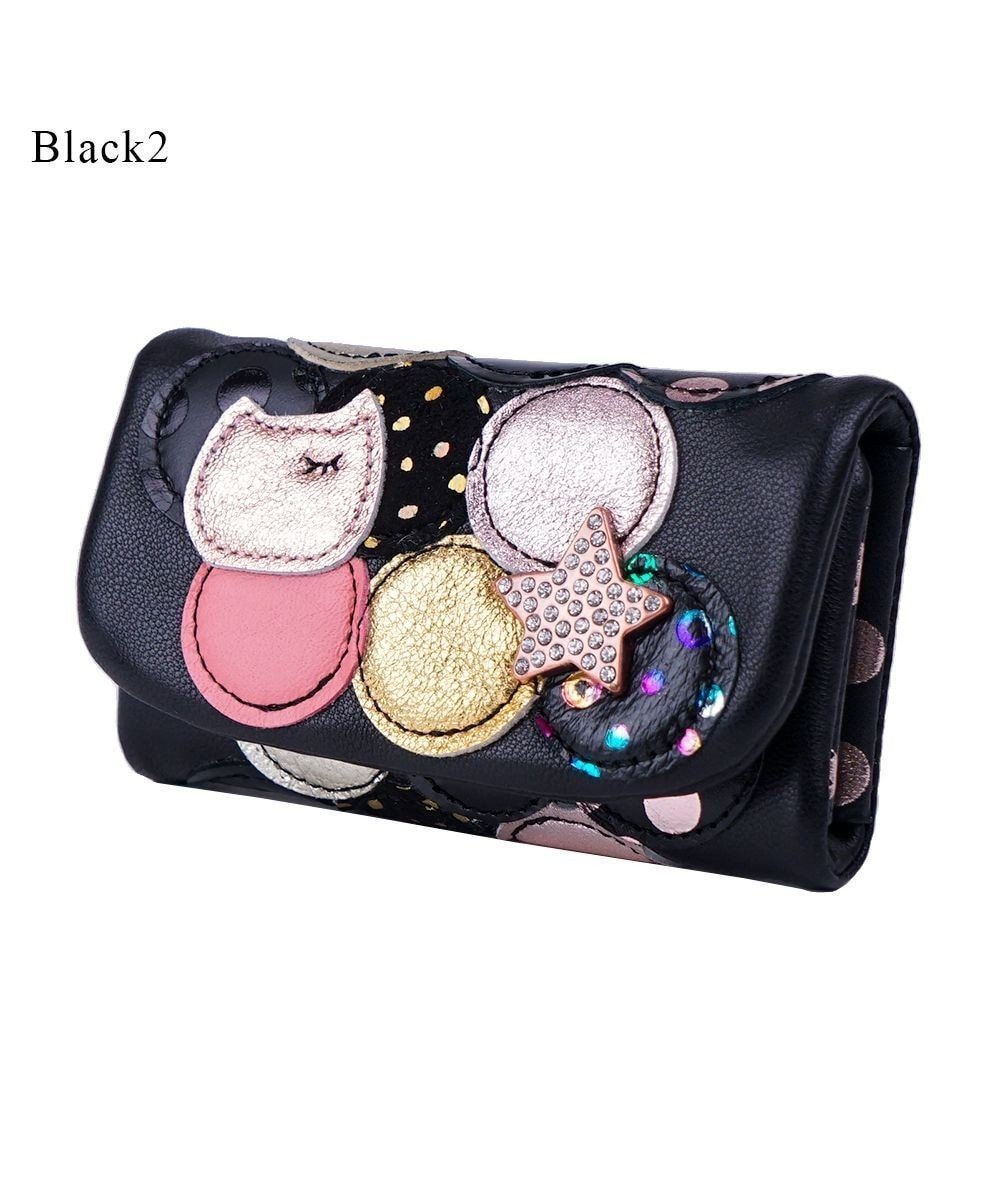 【ツモリチサト キャリー/tsumori chisato CARRY】の新マルチドット キーケース 【キラキラでかわいい!本革のやわらかな風合い】 インテリア・キッズ・メンズ・レディースファッション・服の通販 founy(ファニー) 　ファッション　Fashion　レディースファッション　Fashion for Women　ミニ財布・二つ折り財布　Wallets & Card Cases　アクセサリー　Fashion Accessories　エナメル　Patent Leather　ドット　Polka Dot, Dot Pattern　ネコ　Cat, Feline Motif　パッチワーク　Patchwork, Mixed Fabric　ビジュー　Bijou, Jewel-like Accent　プリント　Print, Printed Pattern　人気　Popular, Best Seller　定番　Standard, Basic Item　財布　Wallet, Purse　ブラックⅡ|ID: prp329100004855038 ipo3291000000035762976