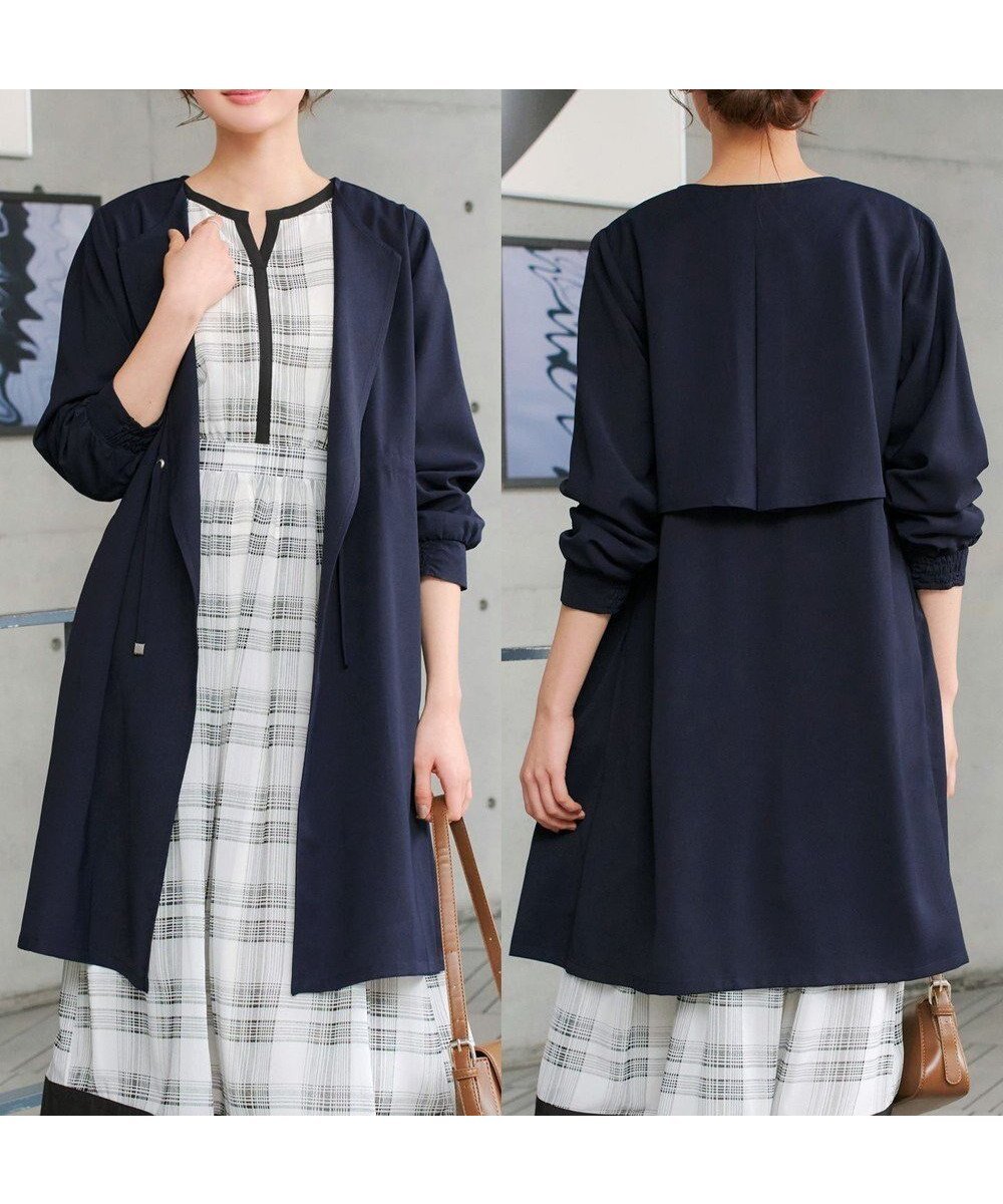 【ティアクラッセ/Tiaclasse】のタックヨーク着流しパフスリ-ブコート インテリア・キッズ・メンズ・レディースファッション・服の通販 founy(ファニー) 　ファッション　Fashion　レディースファッション　Fashion for Women　アウター　Coat / Outerwear Collection　コート・ロングコート・ピーコート　Long Coats, Peacoats & More　レディースジャケット・軽アウター　Jackets　春　Spring　秋　Autumn　シルバー　Silver, Metallic Silver　ジャケット　Jacket, Outerwear　スリーブ　Sleeve, Long Sleeve / Short Sleeve　とろみ　Fluid, Flowy Fabric　フェミニン　Feminine, Girly　ポケット　Pocket, Pocket Detail　ヨーク　Yoke, Yoke Design　A/W・秋冬　Autumn/Winter　S/S・春夏　SS, Spring/Summer, Warm Season　おすすめ　Recommended / Our Picks　夏　Summer　エレガント 上品　Elegant　ビジネス 仕事 通勤　Business / Work / Commuting　ネイビー|ID: prp329100004855167 ipo3291000000035767925