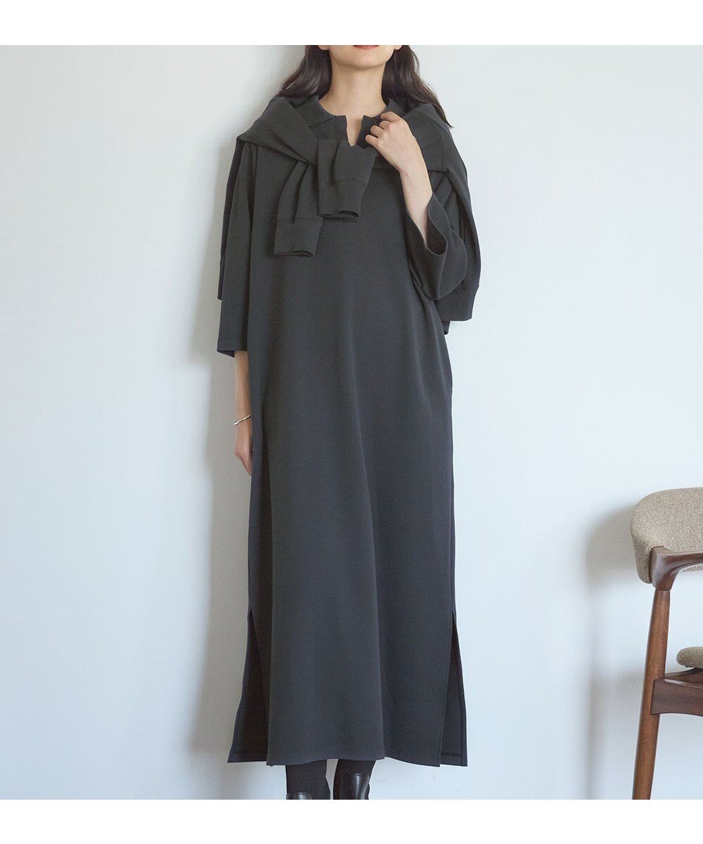 【23区/NIJYUSANKU】の【SLOW/一部店舗限定】ライトダンボール スキッパー ワンピース インテリア・キッズ・メンズ・レディースファッション・服の通販 founy(ファニー) 　ファッション　Fashion　レディースファッション　Fashion for Women　ワンピース　Dresses　インナー　Innerwear　カーディガン　Cardigan, Knitwear　スウェット / スエット　Sweatshirt, Sweatwear　スキッパー　Skipper, Open Collar　バルーン　Balloon, Balloon Silhouette　ロング　Long, Long-Length　A/W・秋冬　Autumn/Winter　エレガント 上品　Elegant　2025年　2025　2025-2026秋冬・A/W　Autumn/Winter 2025–26 AW25–26　ネイビー系|ID: prp329100004855204 ipo3291000000035769885