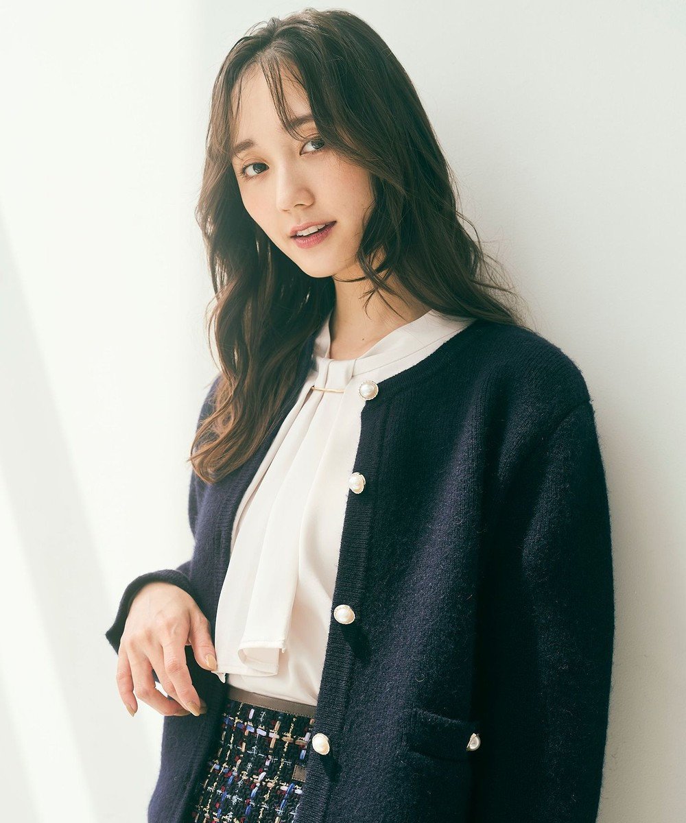 【エニィ スィス/any SiS】の【洗える】アンゴラフォックスブレンドニット ジャケット インテリア・キッズ・メンズ・レディースファッション・服の通販 founy(ファニー) 　ファッション　Fashion　レディースファッション　Fashion for Women　アウター　Coat / Outerwear Collection　レディースジャケット・軽アウター　Jackets　ノーカラージャケット / シンプル上品コーデ　Collarless Jackets　アンゴラ　Angora Knitwear　インナー　Innerwear　カーディガン　Cardigan, Knitwear　シンプル　Simple, Minimal　ジャケット　Jacket, Outerwear　ストレッチ　Stretch, Stretchy Fabric　デニム　Denim, Jeans Material　パール　Pearl, Pearl Accent　フォックス　Fox, Fox Fur　エレガント 上品　Elegant　洗える　Machine Washable　A/W・秋冬　Autumn/Winter　ネイビー|ID: prp329100004855239 ipo3291000000035771335